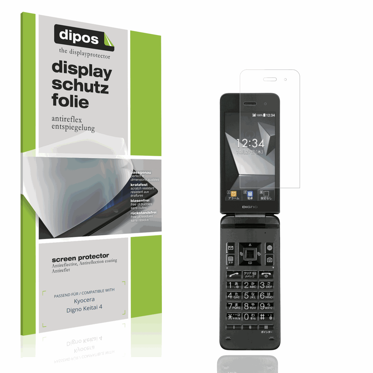 Matte Displayschutzfolie von dipos passend für Kyocera Digno Keitai 4, präziser Zuschnitt und blasenfrei montiert