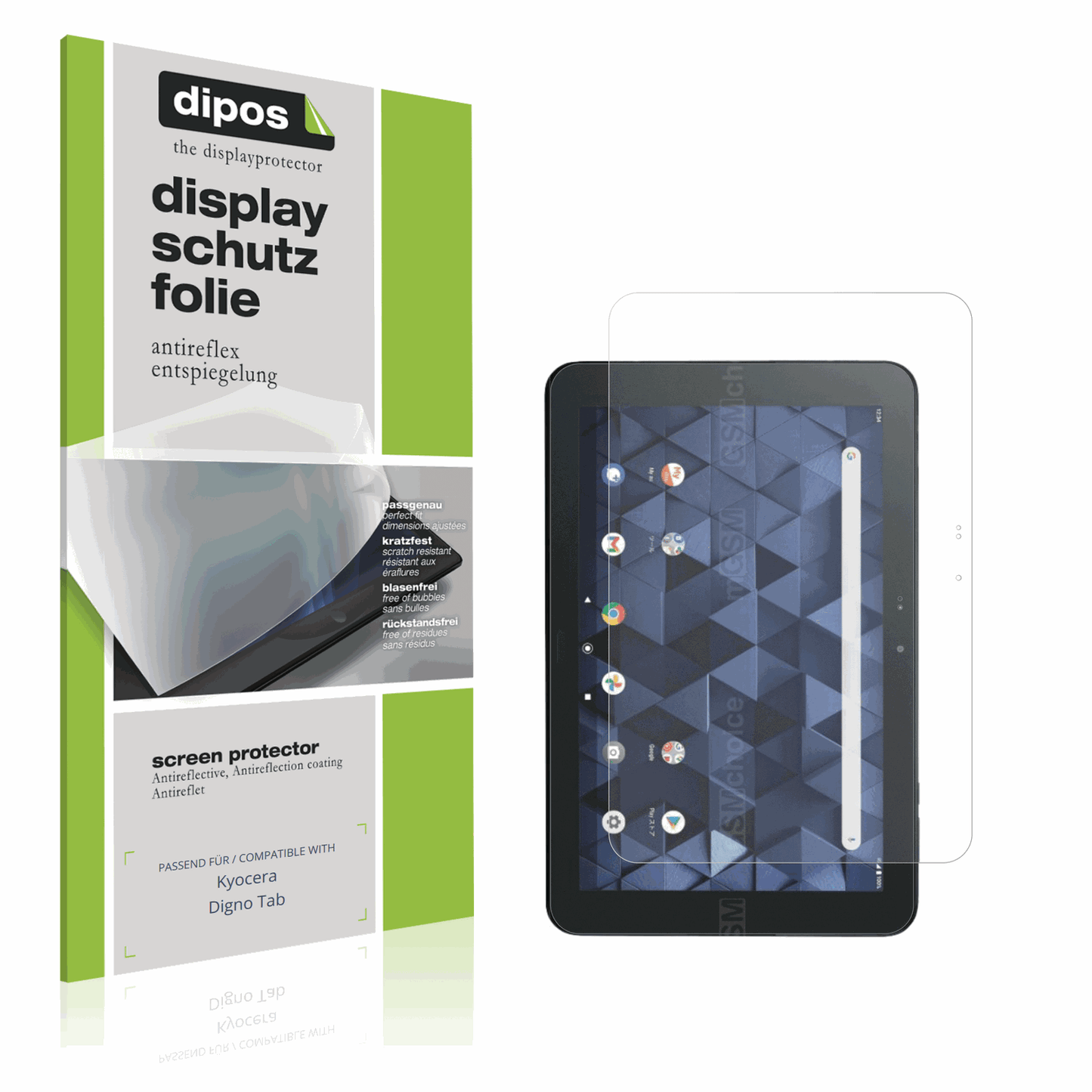 Matte Displayschutzfolie von dipos passend für Kyocera Digno Tab, präziser Zuschnitt und blasenfrei montiert