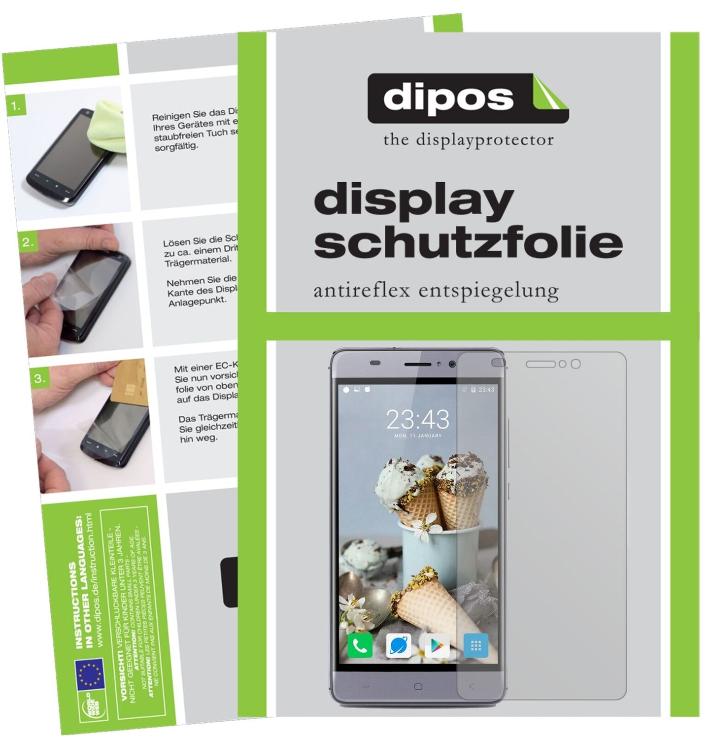 Matte Displayschutzfolie von dipos passend für Landvo XM300, präziser Zuschnitt und blasenfrei montiert