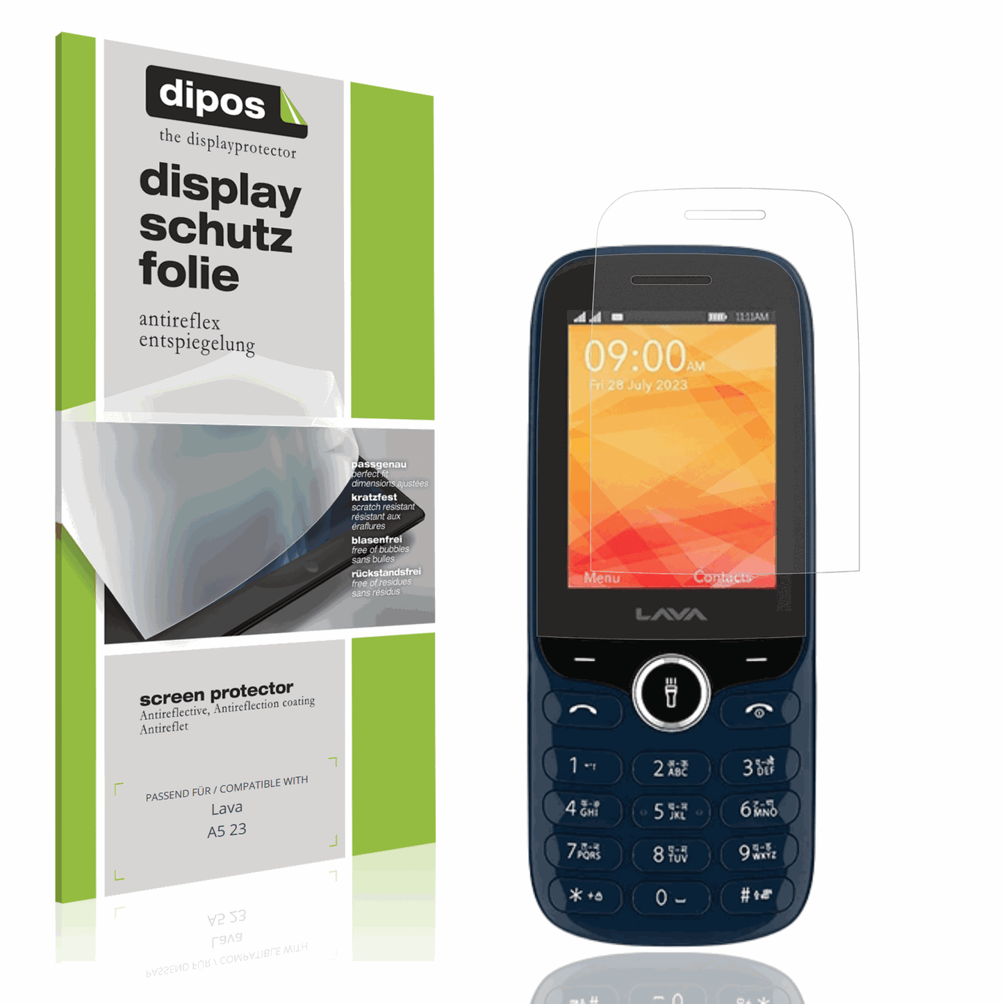 Matte Displayschutzfolie von dipos passend für Lava A5 23, präziser Zuschnitt und blasenfrei montiert