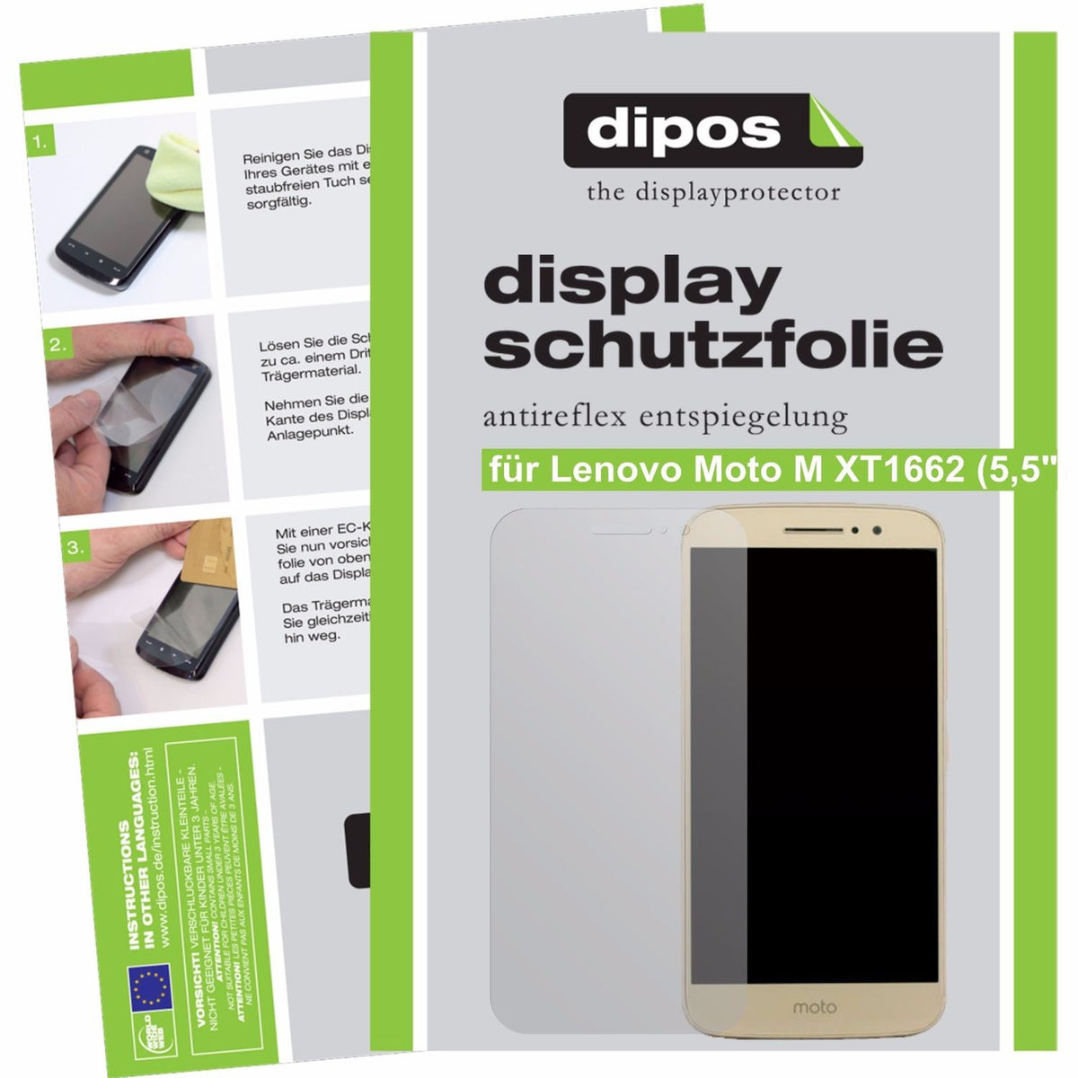 Matte Displayschutzfolie von dipos passend für Lenovo Moto M XT1662 (5,5 Zoll), präziser Zuschnitt und blasenfrei montiert