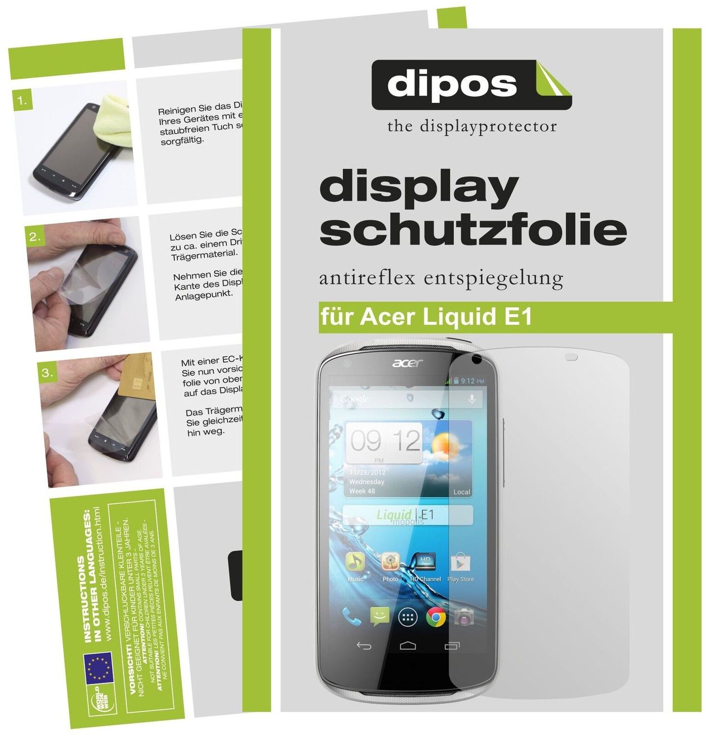 Matte Displayschutzfolie von dipos passend für Liquid E1 Acer, präziser Zuschnitt und blasenfrei montiert