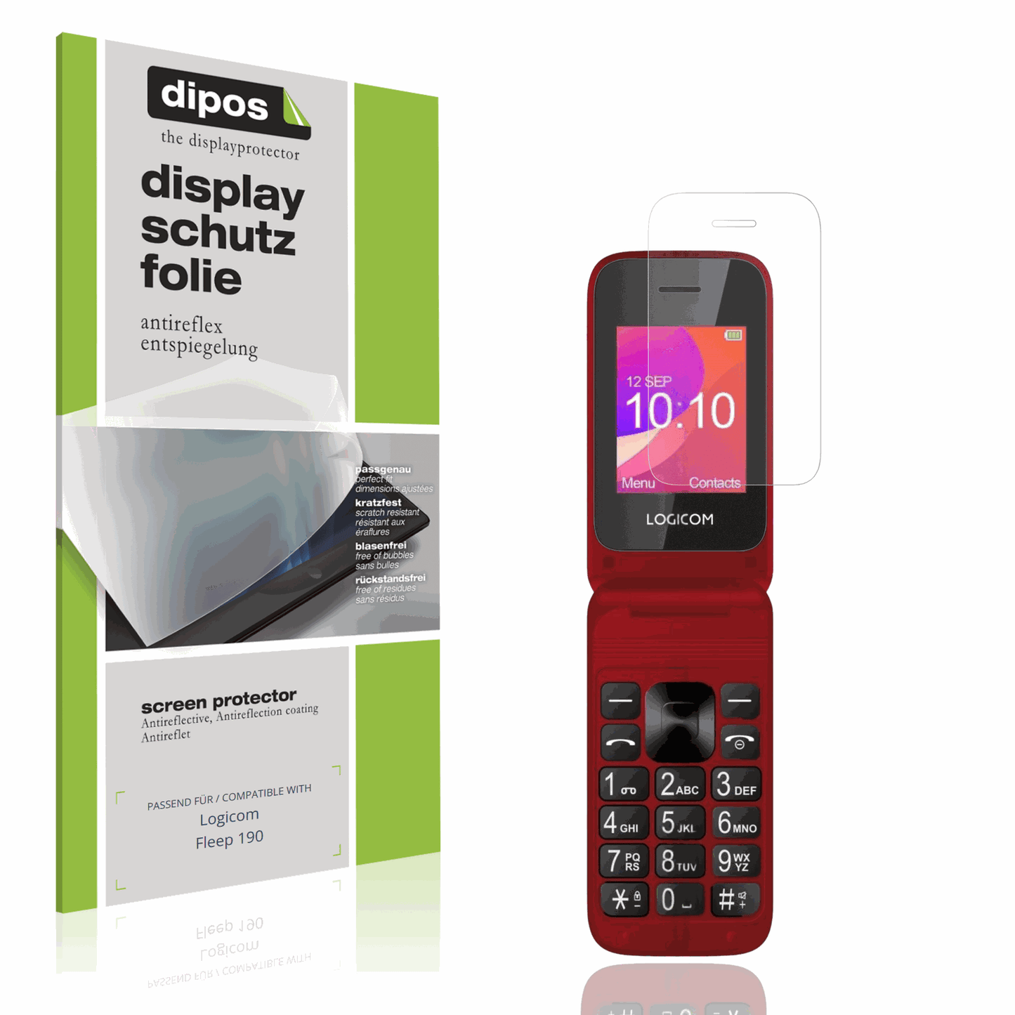 Matte Displayschutzfolie von dipos passend für Logicom Fleep 190, präziser Zuschnitt und blasenfrei montiert