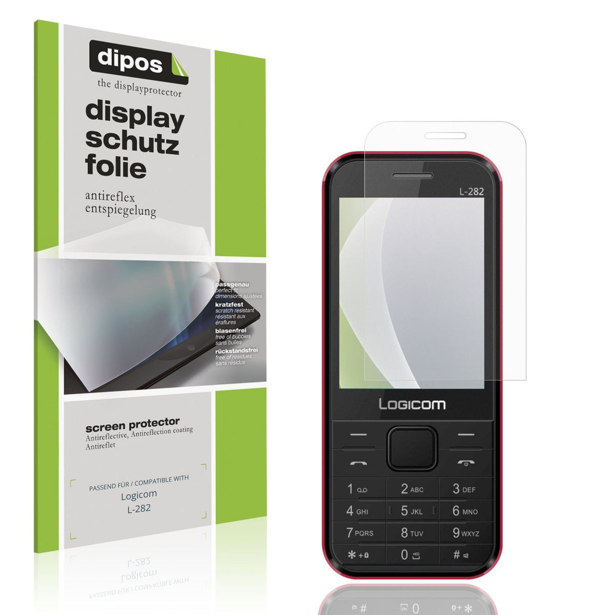 Matte Displayschutzfolie von dipos passend für Logicom L-282, präziser Zuschnitt und blasenfrei montiert