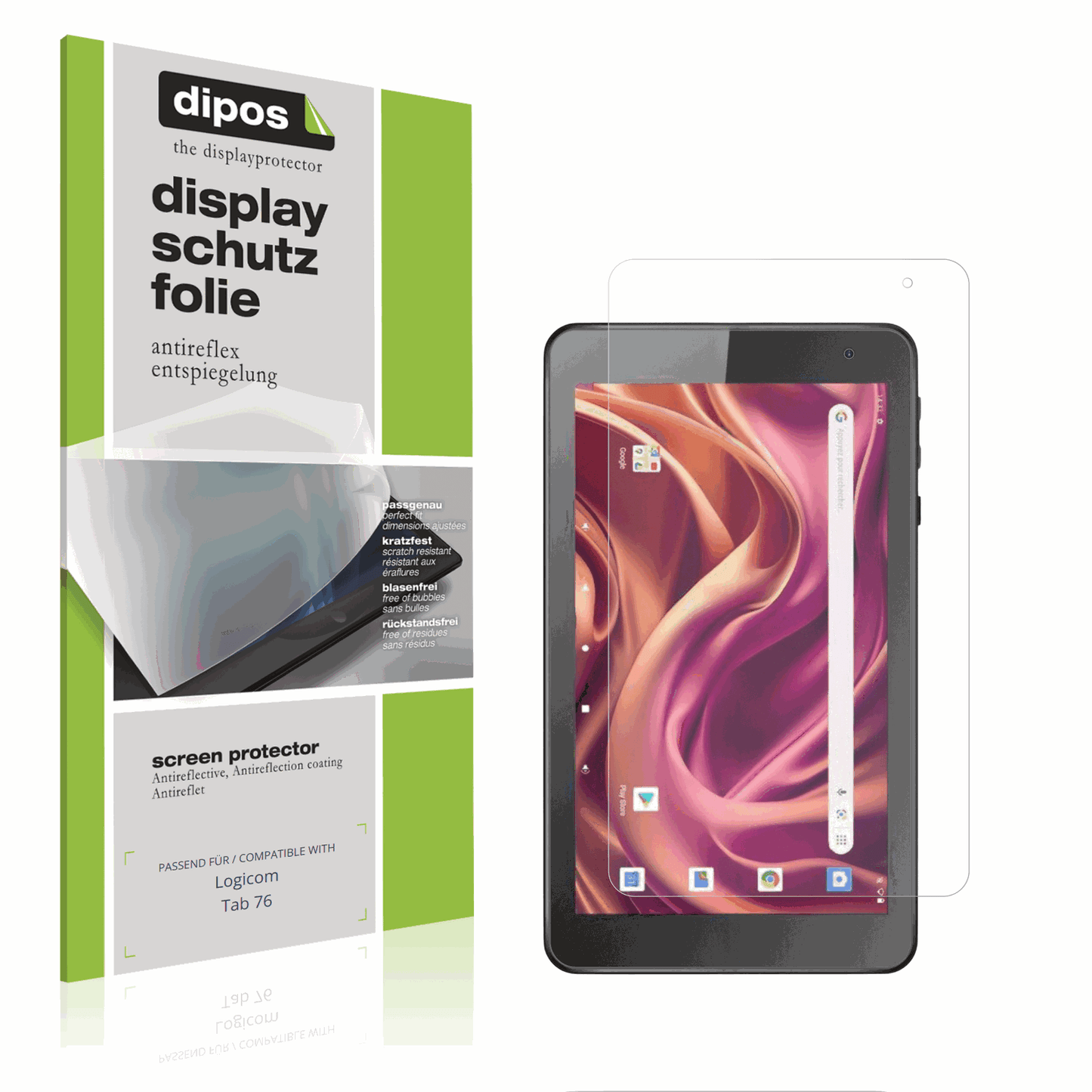 Matte Displayschutzfolie von dipos passend für Logicom Tab 76, präziser Zuschnitt und blasenfrei montiert
