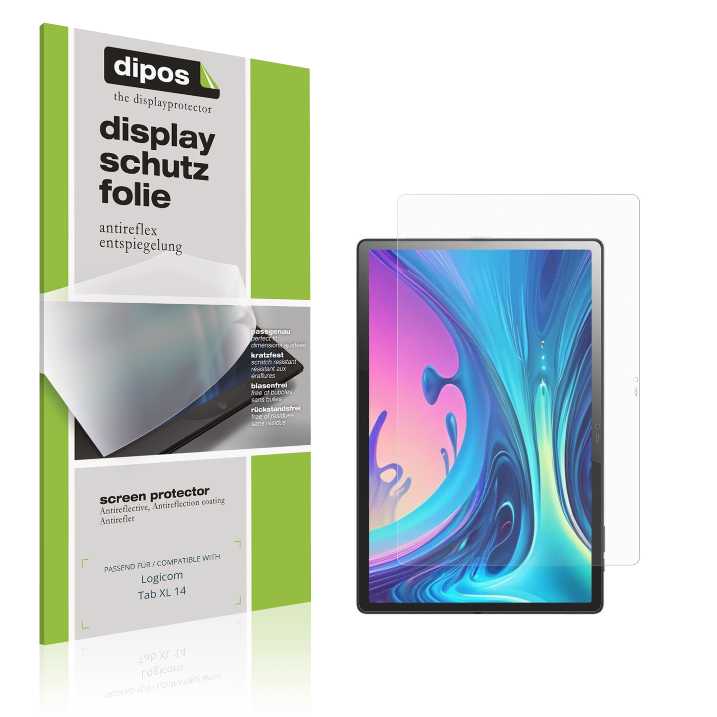 Matte Displayschutzfolie von dipos passend für Logicom Tab XL 14, präziser Zuschnitt und blasenfrei montiert