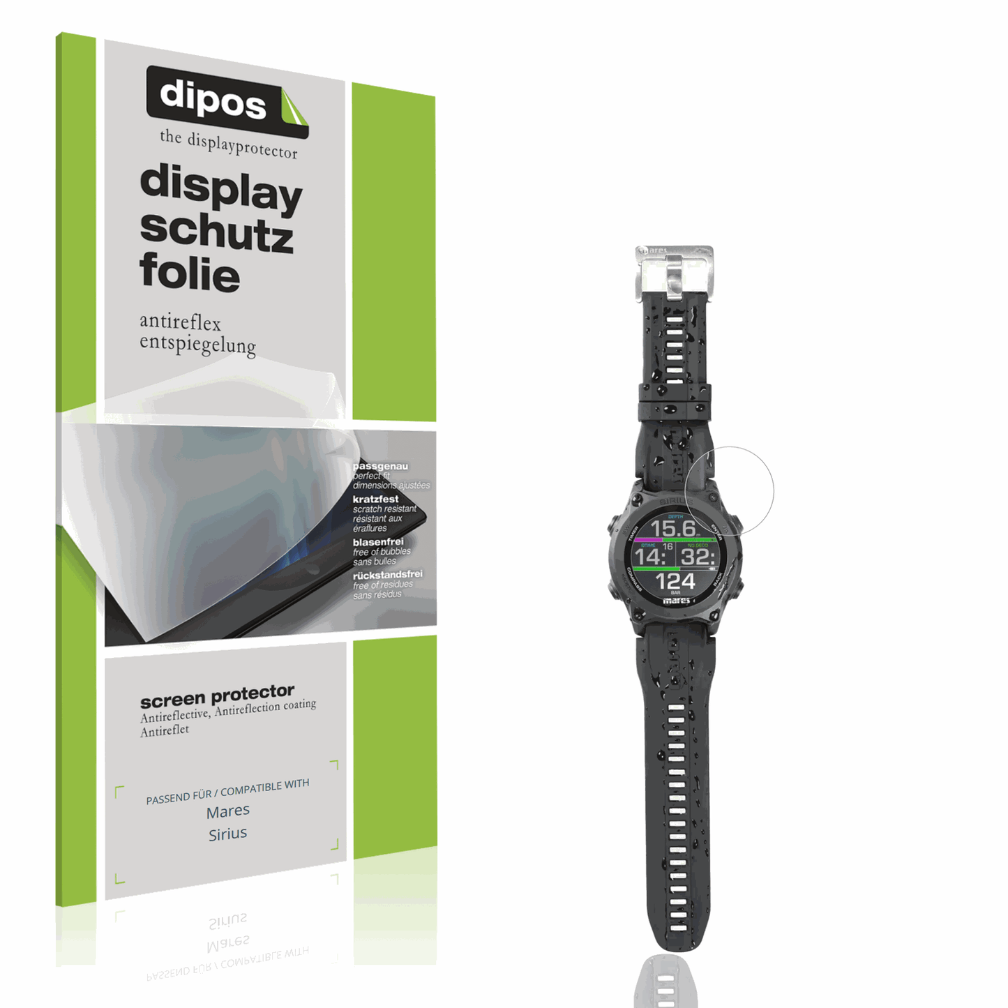 Matte Displayschutzfolie von dipos passend für Mares Sirius, präziser Zuschnitt und blasenfrei montiert