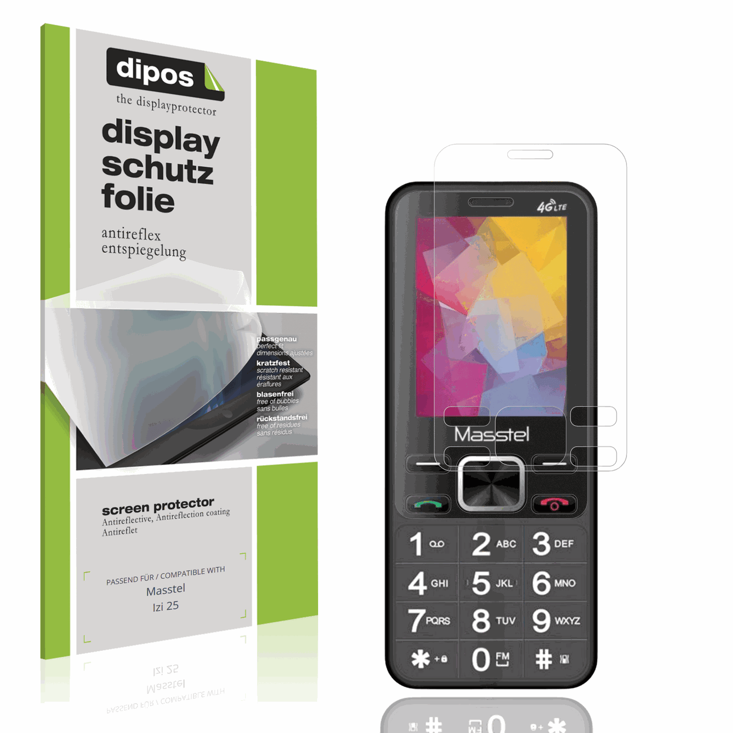 Matte Displayschutzfolie von dipos passend für Masstel Izi 25, präziser Zuschnitt und blasenfrei montiert