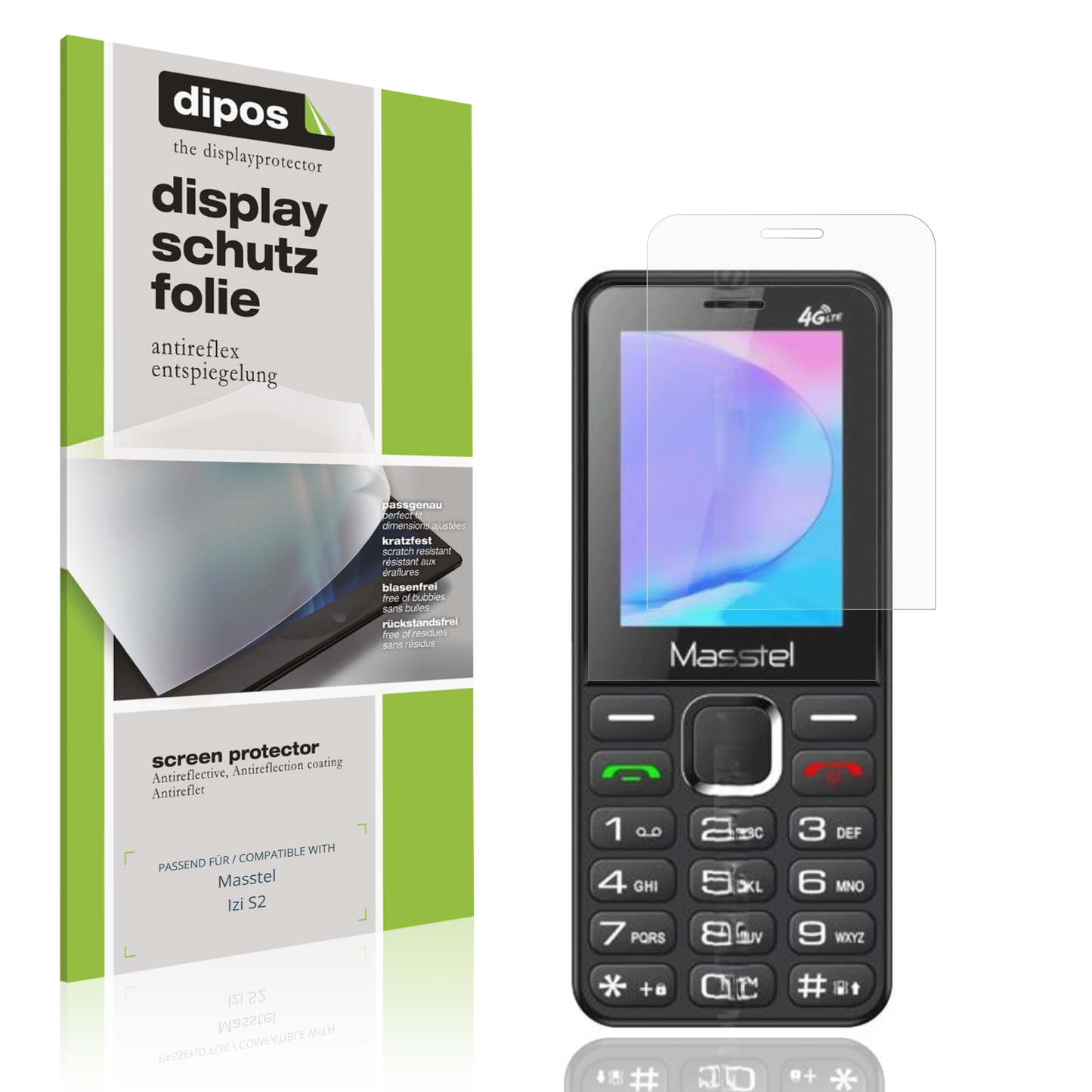 Matte Displayschutzfolie von dipos passend für Masstel Izi S2, präziser Zuschnitt und blasenfrei montiert