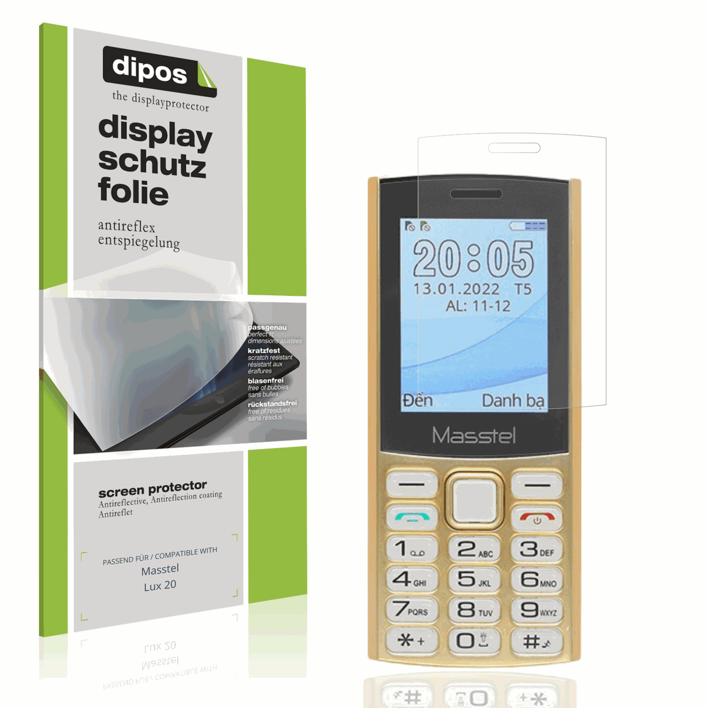 Matte Displayschutzfolie von dipos passend für Masstel Lux 20, präziser Zuschnitt und blasenfrei montiert