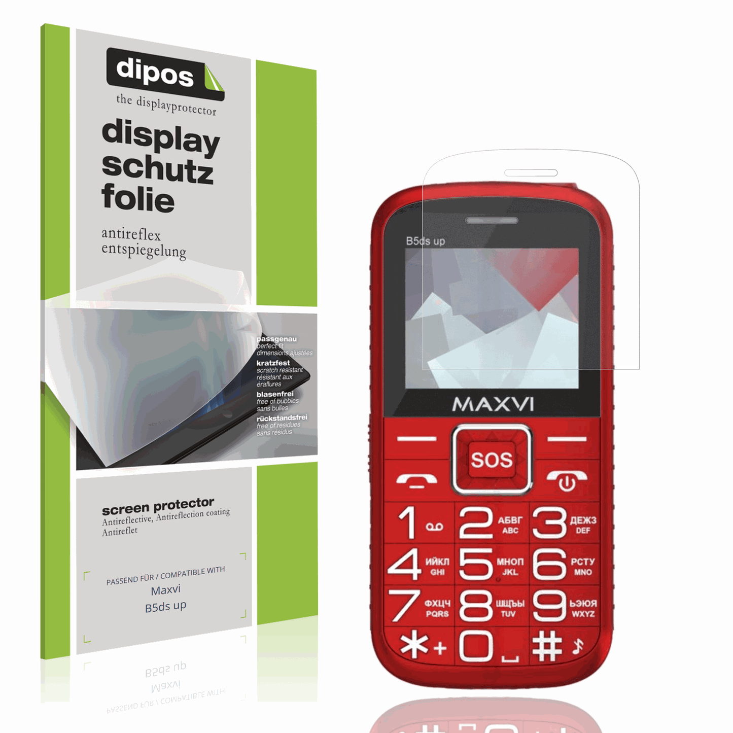 Matte Displayschutzfolie von dipos passend für Maxvi B5ds up, präziser Zuschnitt und blasenfrei montiert