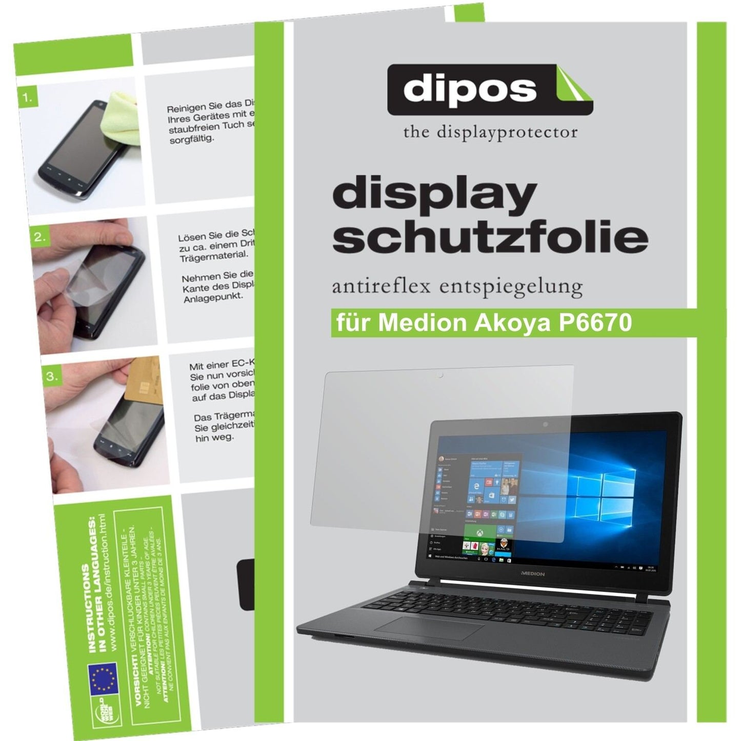 Matte Displayschutzfolie von dipos passend für Medion Akoya P6670, präziser Zuschnitt und blasenfrei montiert