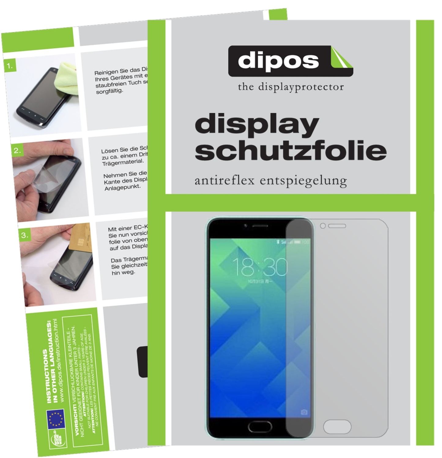 Matte Displayschutzfolie von dipos passend für Meizu M5 Note, präziser Zuschnitt und blasenfrei montiert