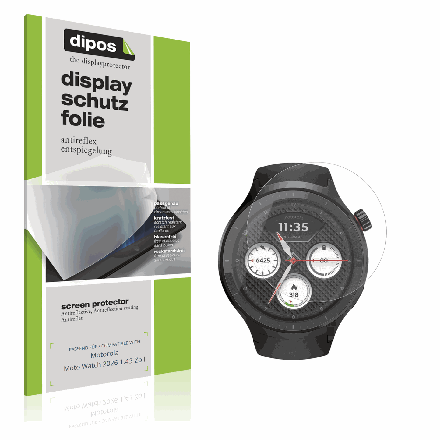 Matte Displayschutzfolie von dipos passend für Motorola Moto Watch 2026 1.43 Zoll, präziser Zuschnitt und blasenfrei montiert