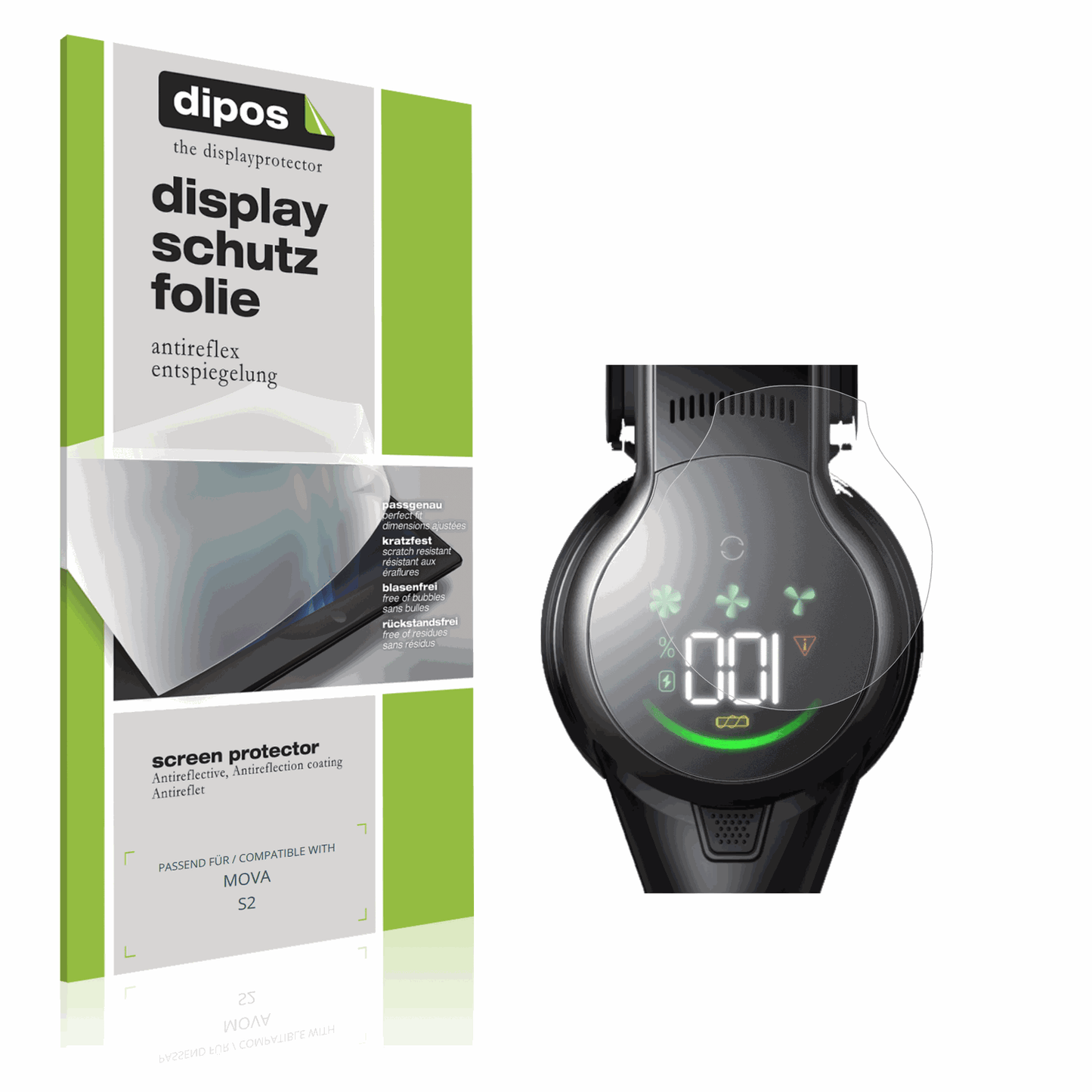 Matte Displayschutzfolie von dipos passend für MOVA S2, präziser Zuschnitt und blasenfrei montiert