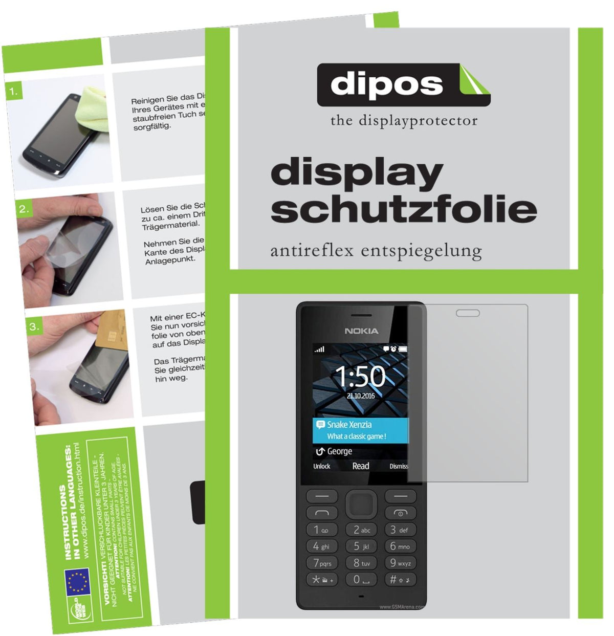 Matte Displayschutzfolie von dipos passend für Nokia 150, präziser Zuschnitt und blasenfrei montiert
