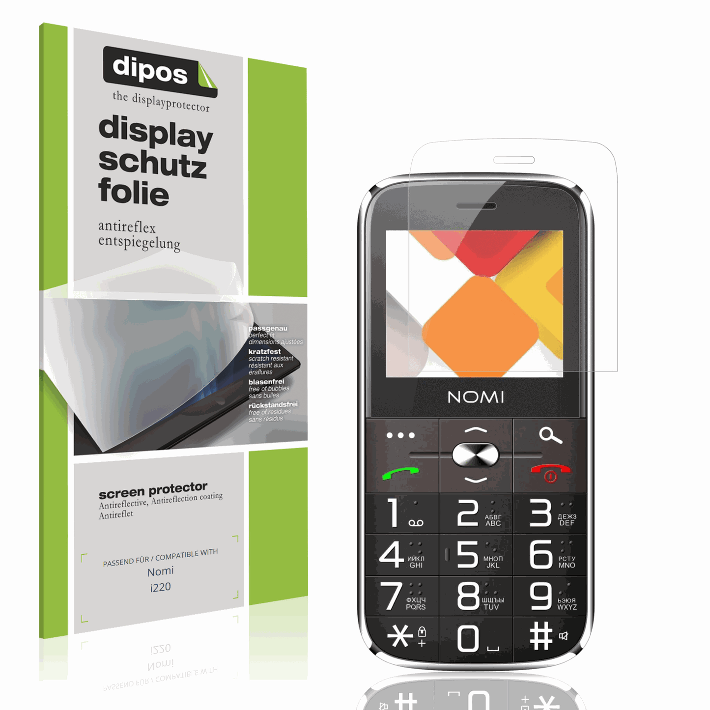 Matte Displayschutzfolie von dipos passend für Nomi i220, präziser Zuschnitt und blasenfrei montiert
