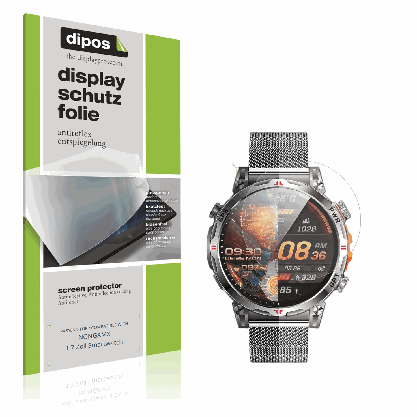 Matte Displayschutzfolie von dipos passend für NONGAMX 1.7 Zoll Smartwatch, präziser Zuschnitt und blasenfrei montiert