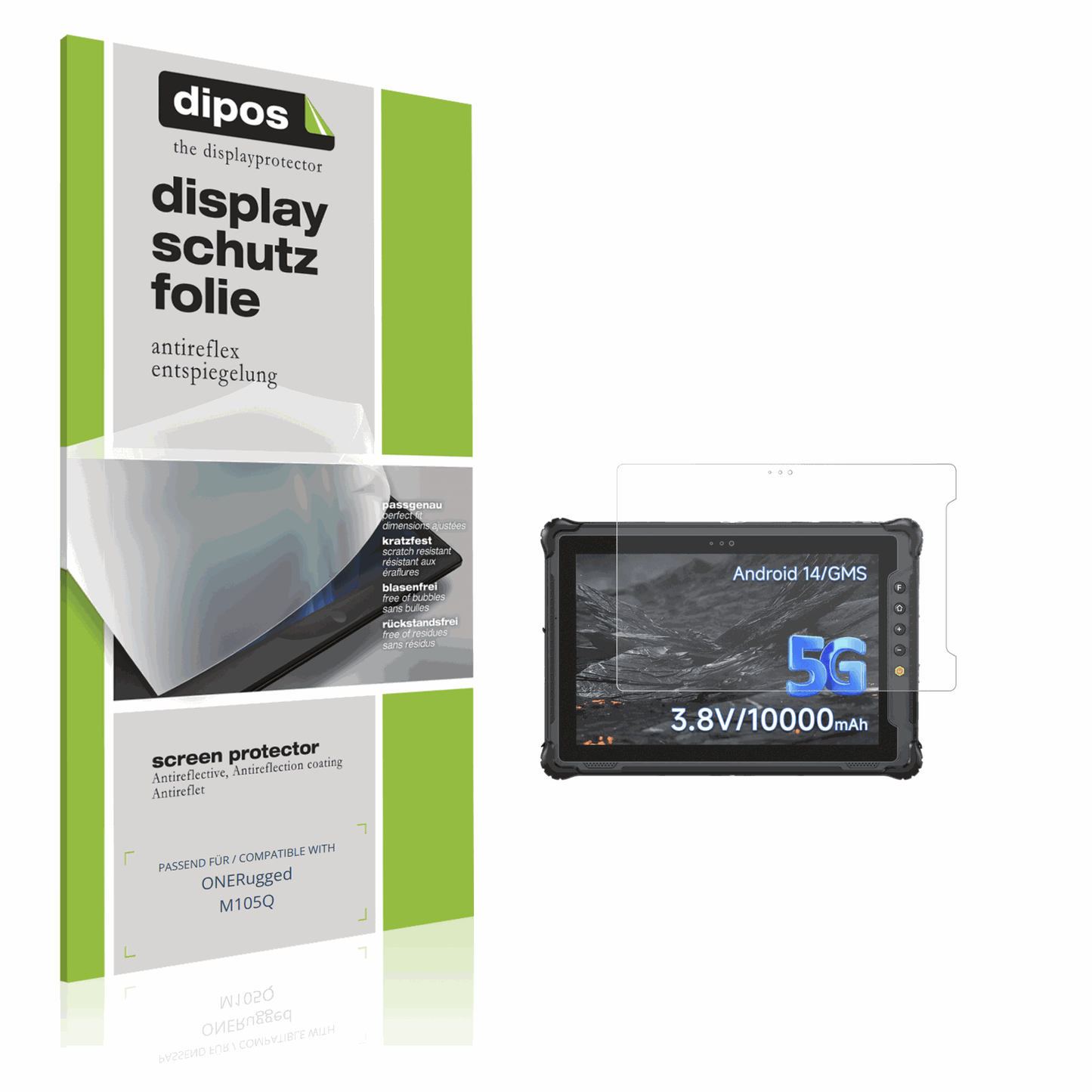 Matte Displayschutzfolie von dipos passend für ONERugged M105Q, präziser Zuschnitt und blasenfrei montiert