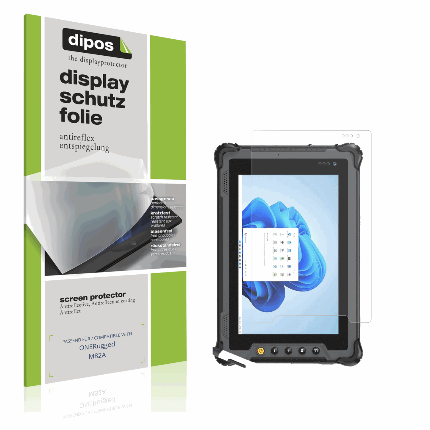 Matte Displayschutzfolie von dipos passend für ONERugged M82A, präziser Zuschnitt und blasenfrei montiert