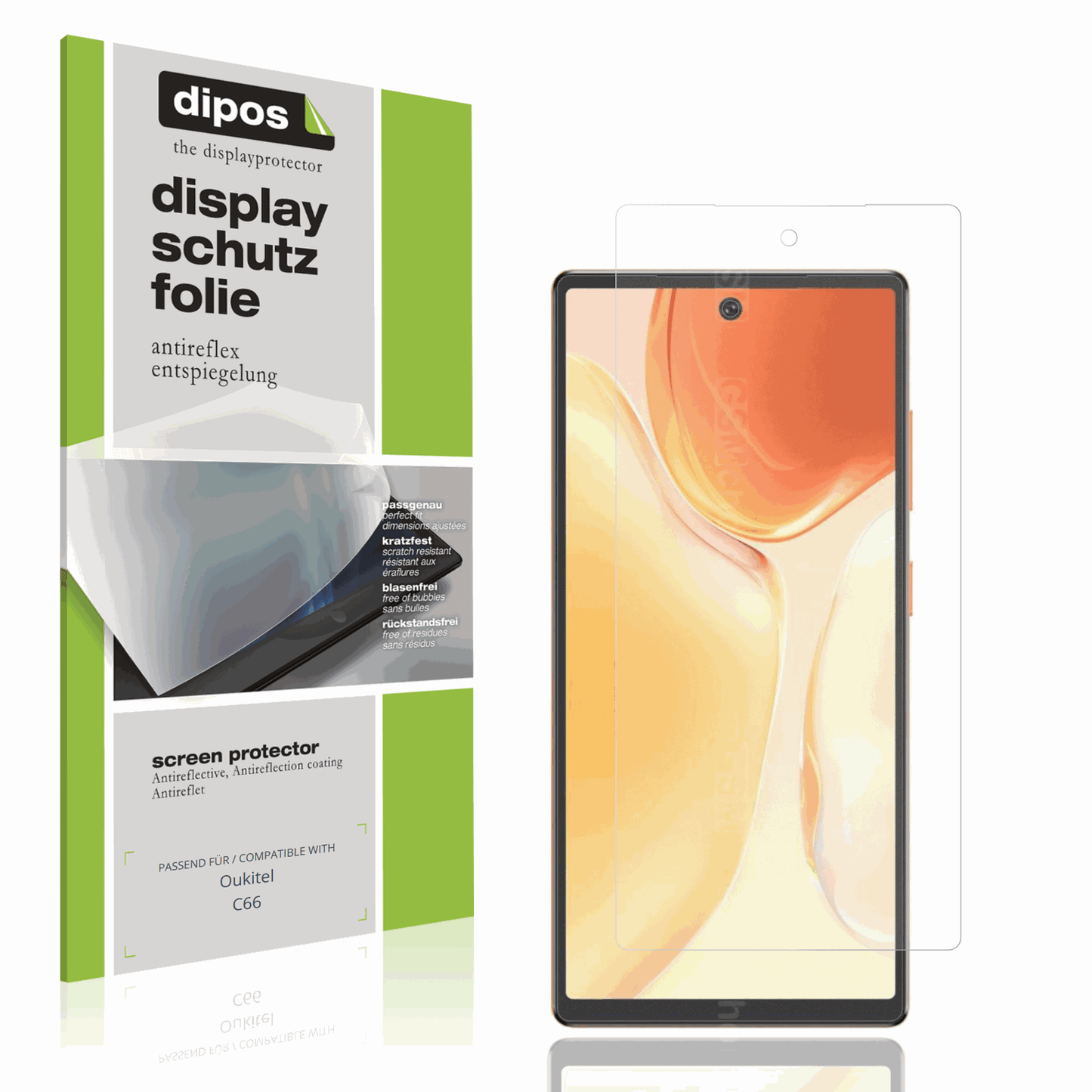 Matte Displayschutzfolie von dipos passend f�r Oukitel C66, pr�ziser Zuschnitt und blasenfrei montiert