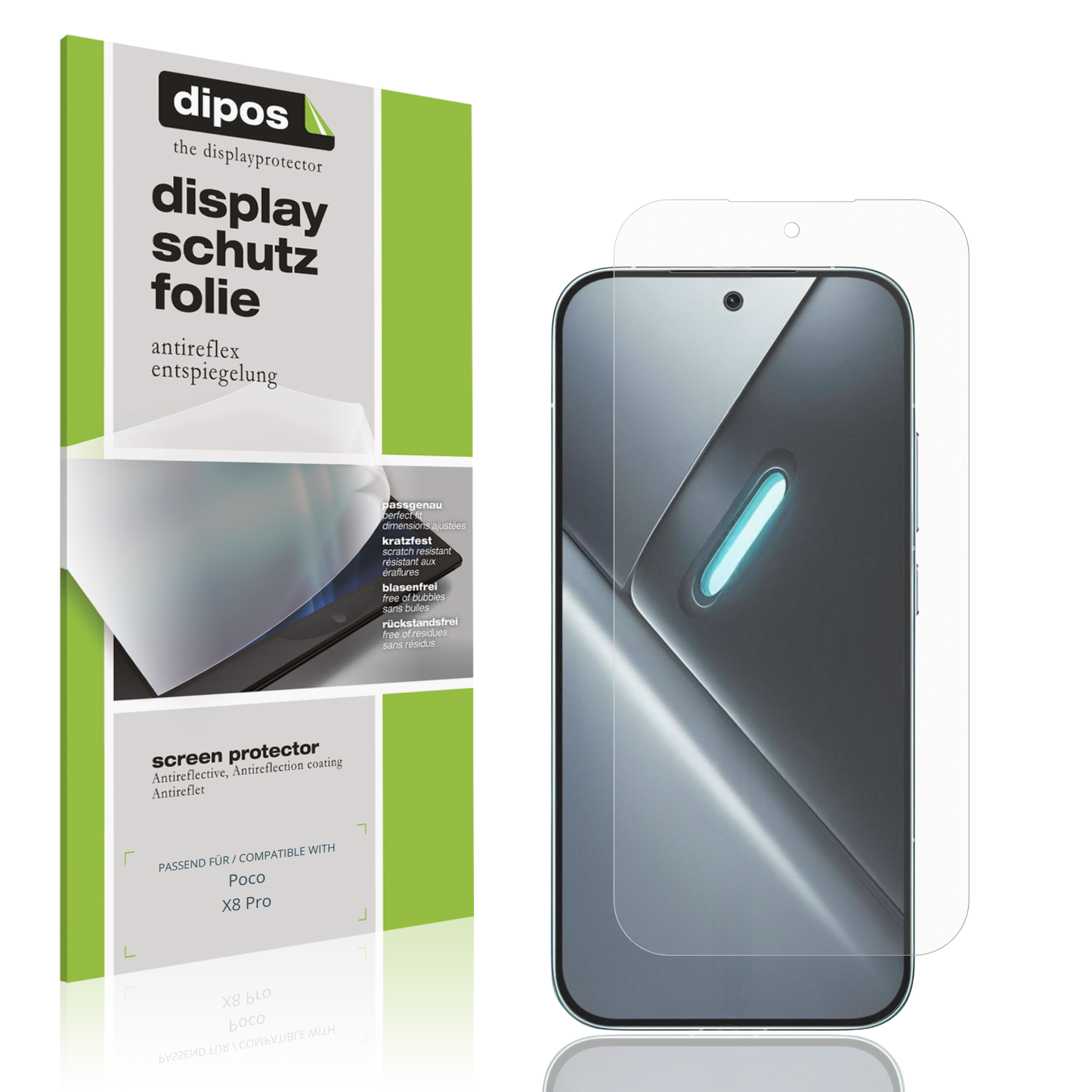 Matte Displayschutzfolie von dipos passend für Poco X8 Pro, präziser Zuschnitt und blasenfrei montiert