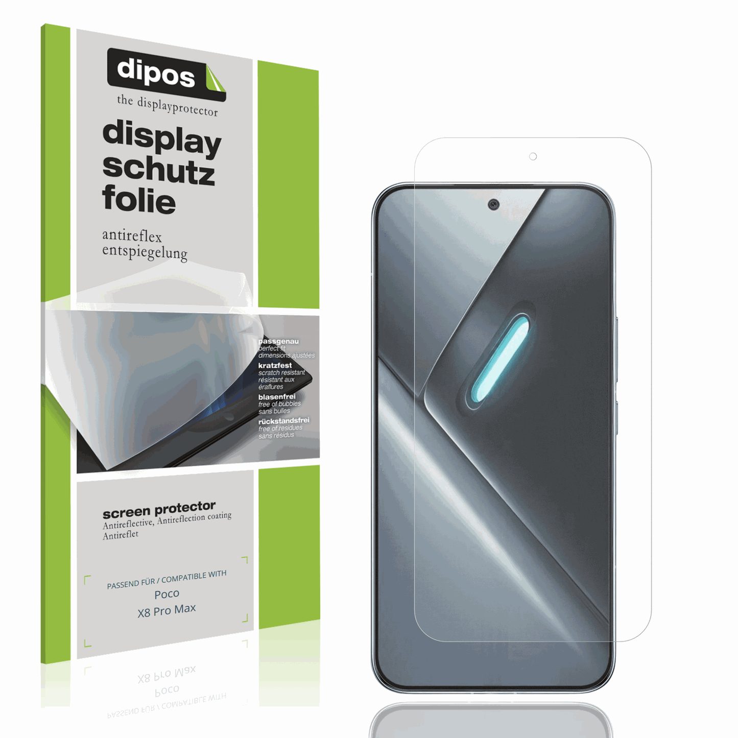 Matte Displayschutzfolie von dipos passend für Poco X8 Pro Max, präziser Zuschnitt und blasenfrei montiert
