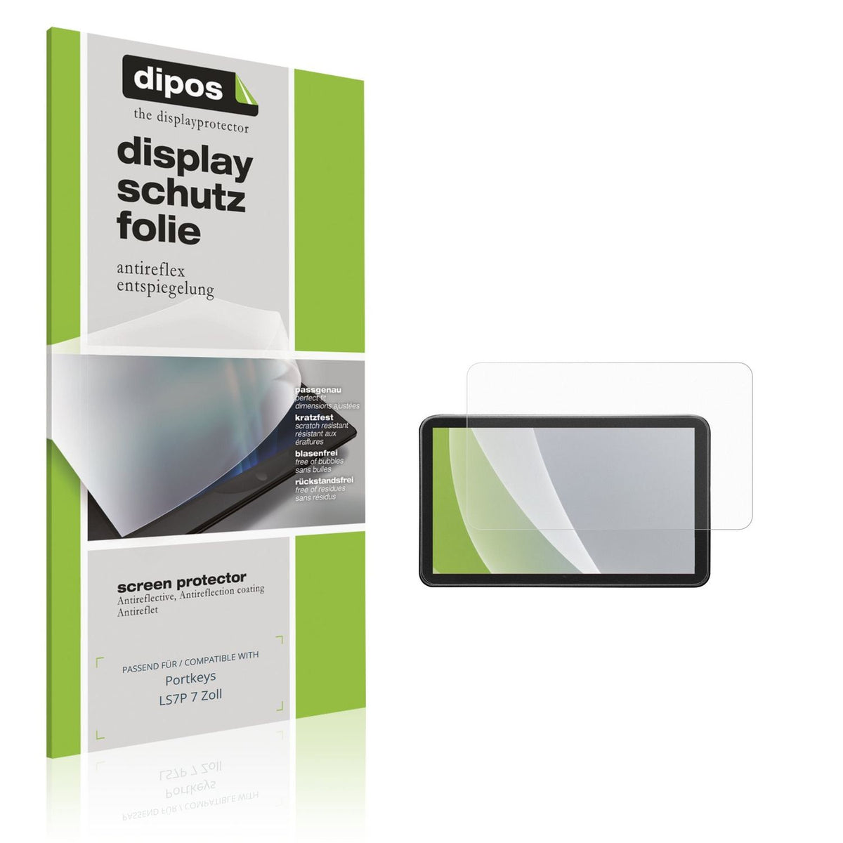 Matte Displayschutzfolie von dipos passend für Portkeys LS7P 7 Zoll, präziser Zuschnitt und blasenfrei montiert