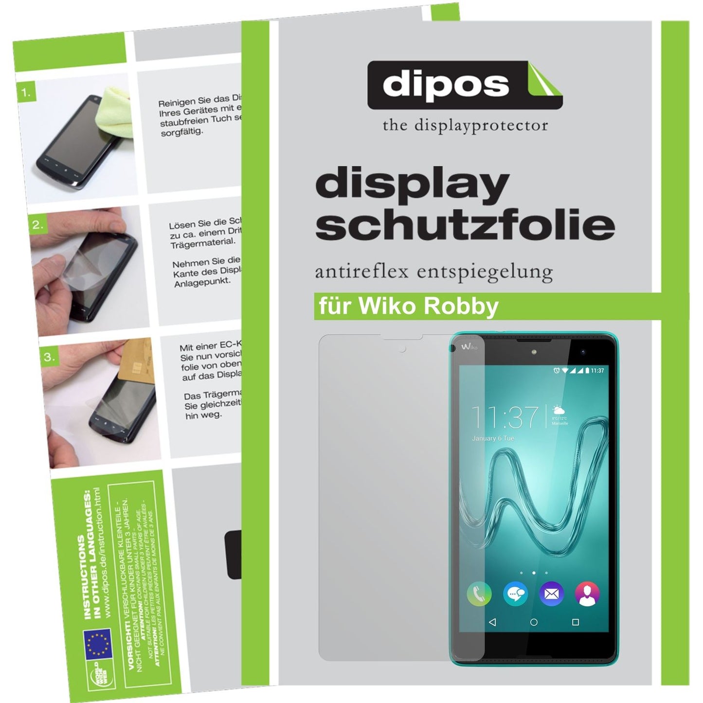 Matte Displayschutzfolie von dipos passend für Robby Wiko, präziser Zuschnitt und blasenfrei montiert