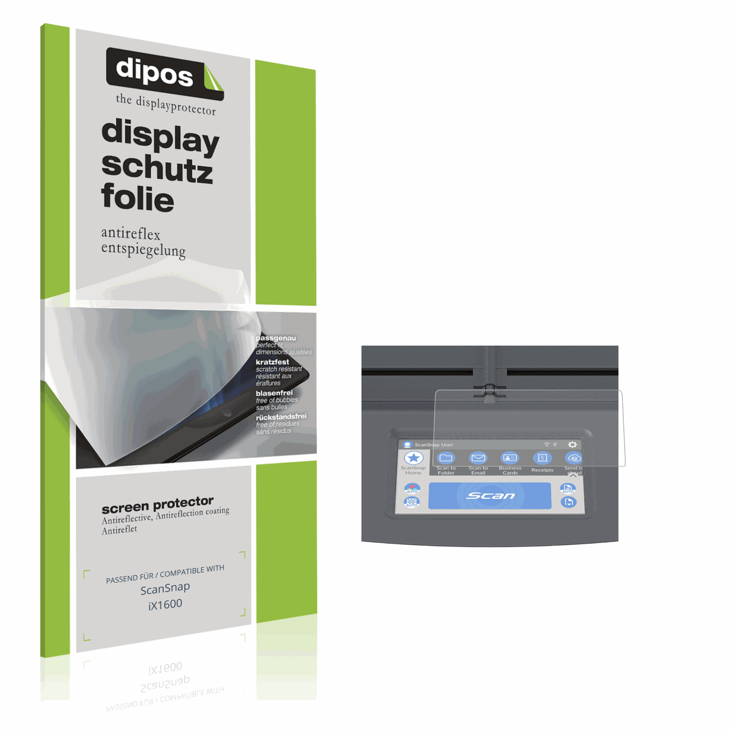 Matte Displayschutzfolie von dipos passend für ScanSnap iX1600, präziser Zuschnitt und blasenfrei montiert