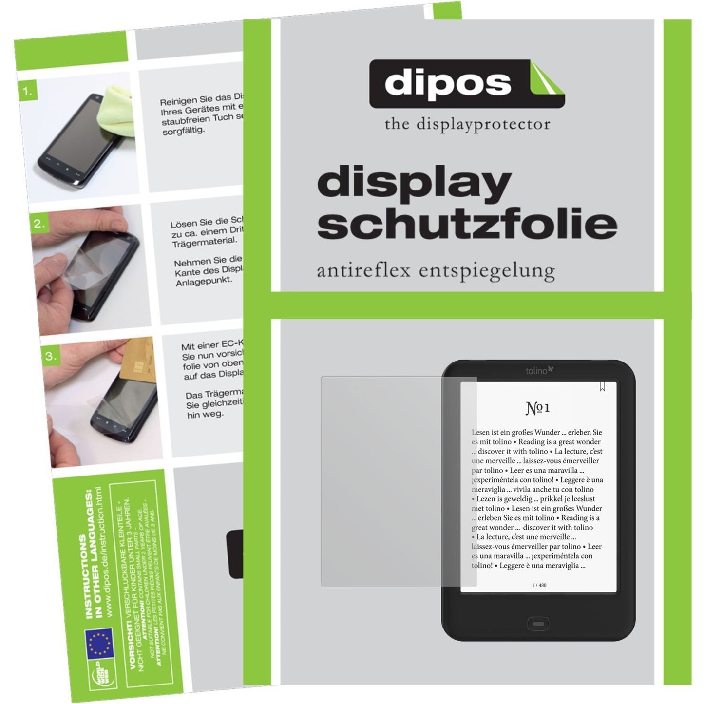 Matte Displayschutzfolie von dipos passend für Shine 2 HD Tolino, präziser Zuschnitt und blasenfrei montiert