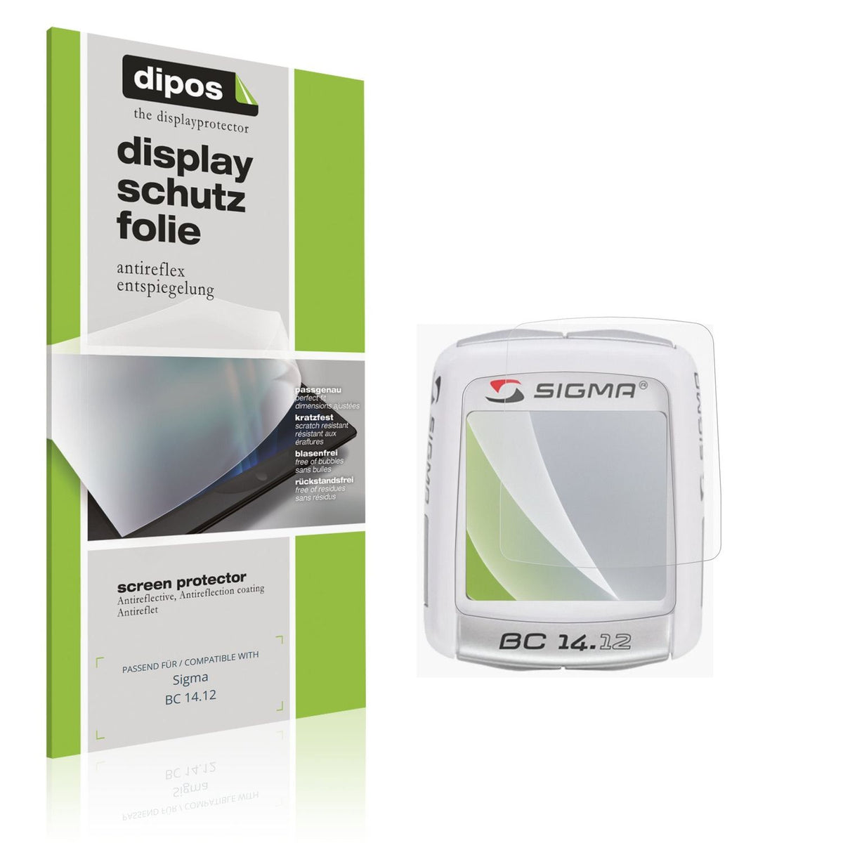 Matte Displayschutzfolie von dipos passend für Sigma BC 14.12, präziser Zuschnitt und blasenfrei montiert