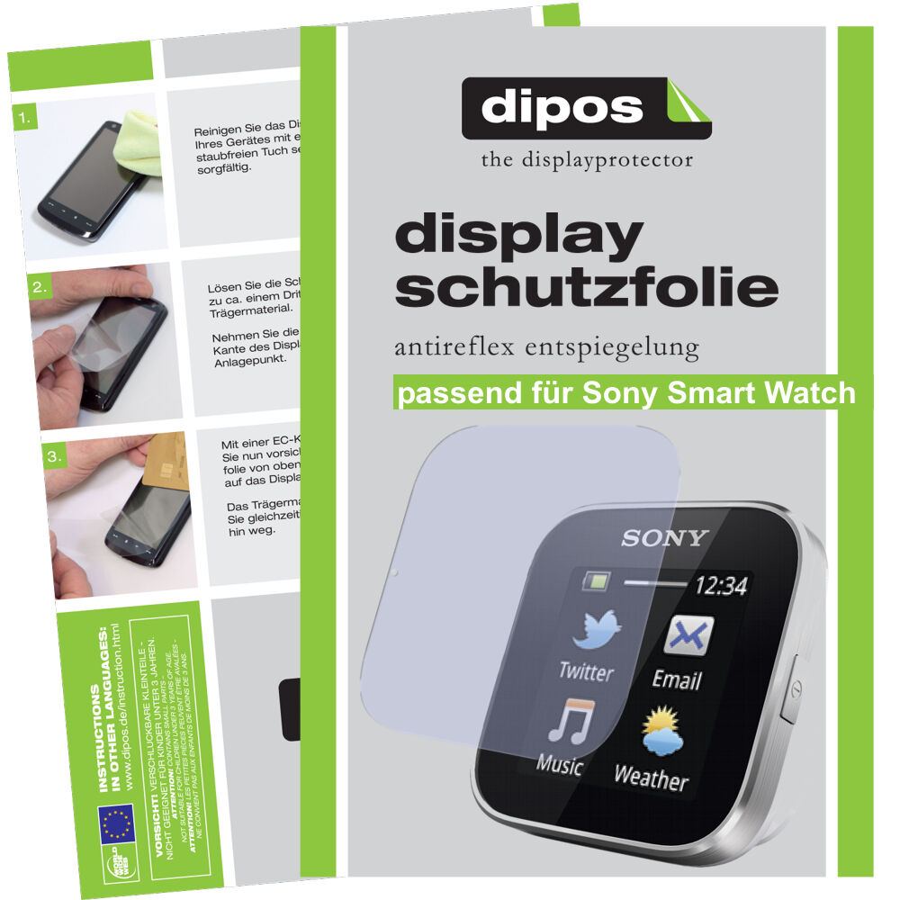 Matte Displayschutzfolie von dipos passend für SmartWatch Sony, präziser Zuschnitt und blasenfrei montiert
