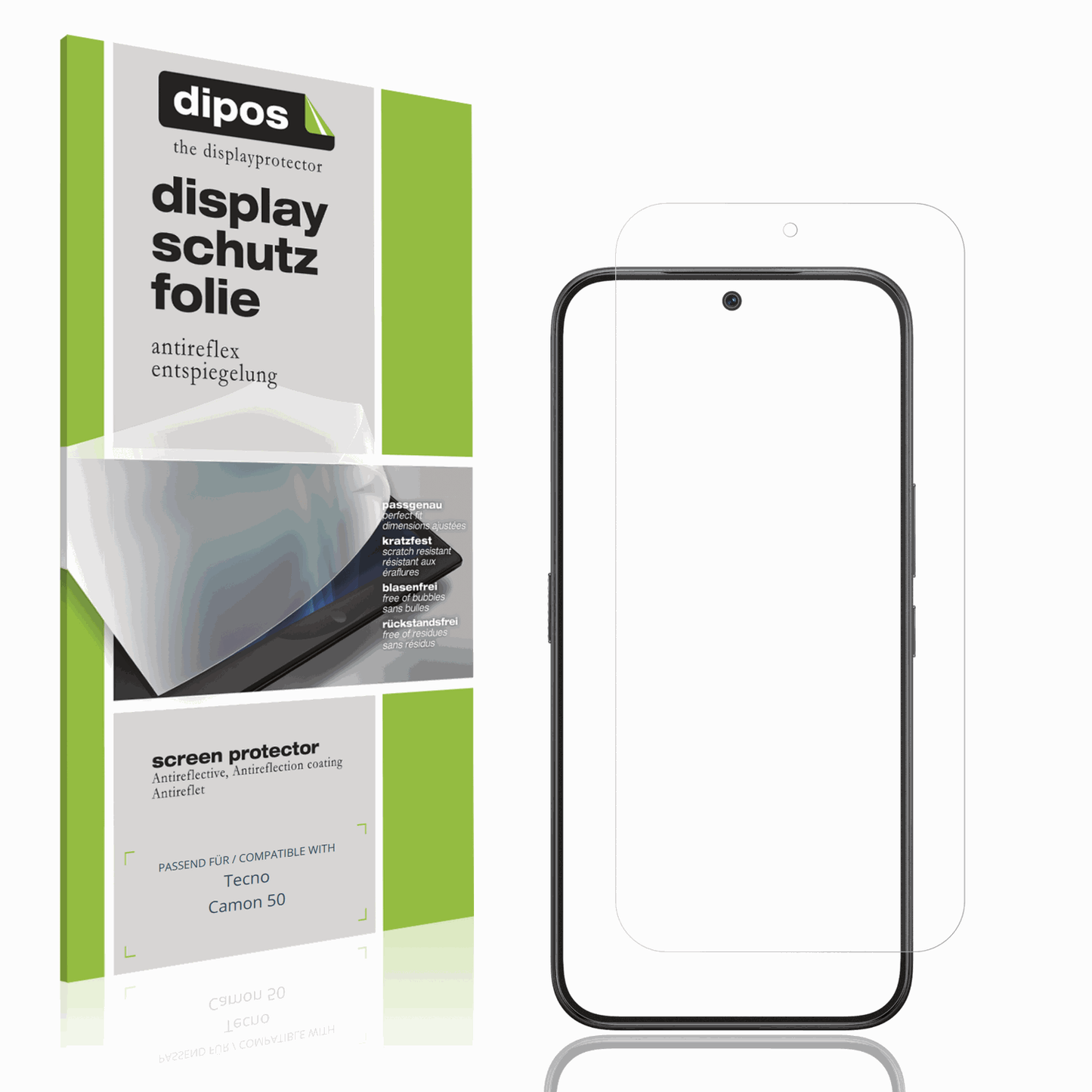 Matte Displayschutzfolie von dipos passend für Tecno Camon 50, präziser Zuschnitt und blasenfrei montiert