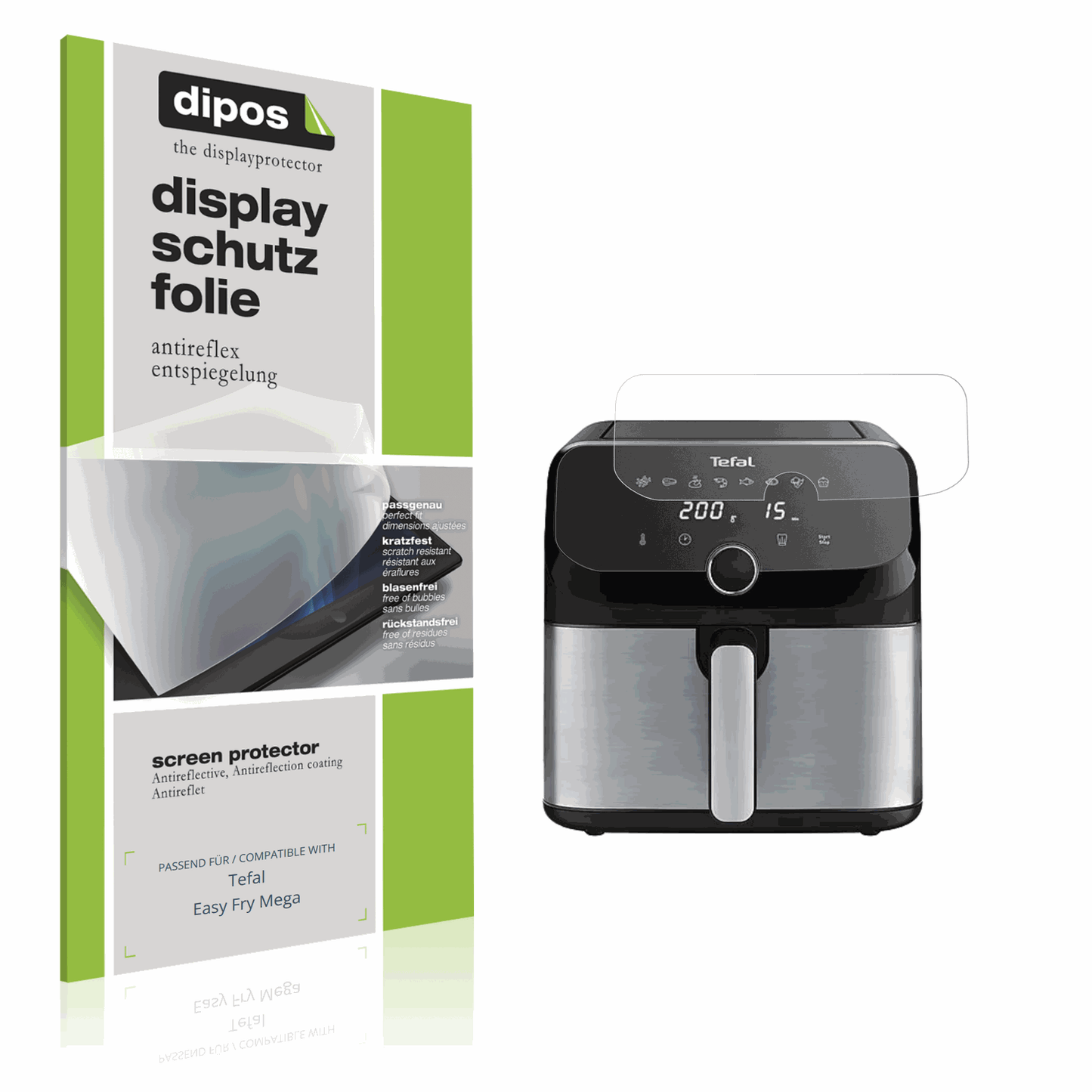 Matte Displayschutzfolie von dipos passend für Tefal Easy Fry Mega, präziser Zuschnitt und blasenfrei montiert