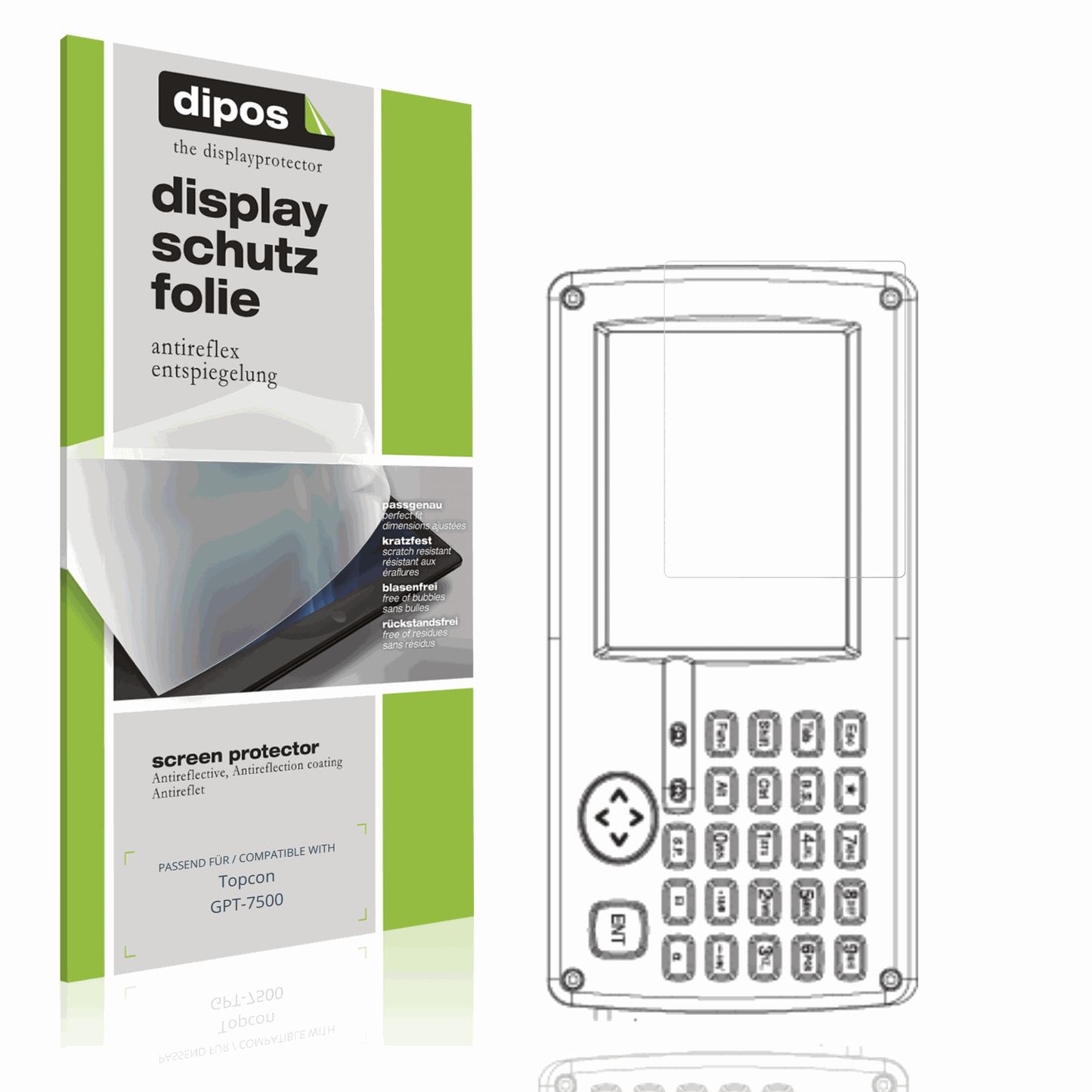 Matte Displayschutzfolie von dipos passend für Topcon GPT-7500, präziser Zuschnitt und blasenfrei montiert