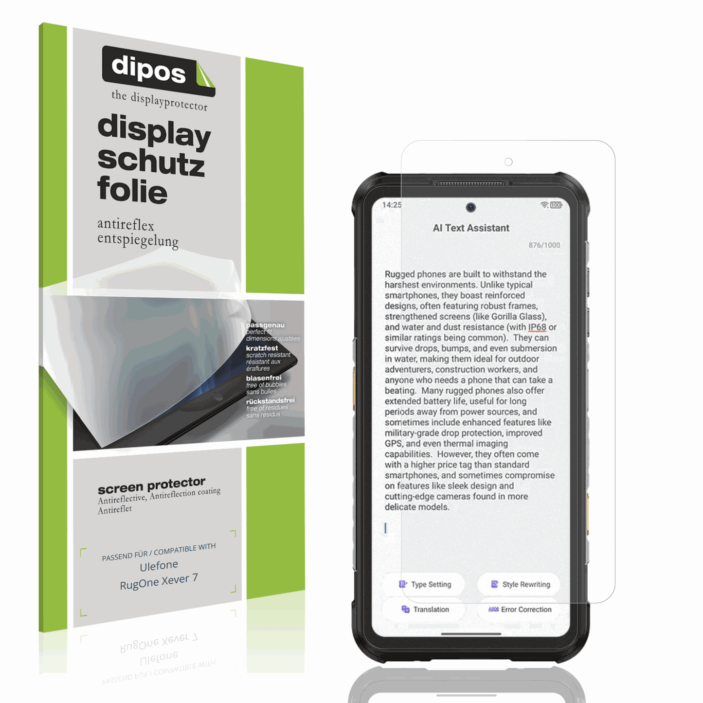 Matte Displayschutzfolie von dipos passend für Ulefone RugOne Xever 7, präziser Zuschnitt und blasenfrei montiert