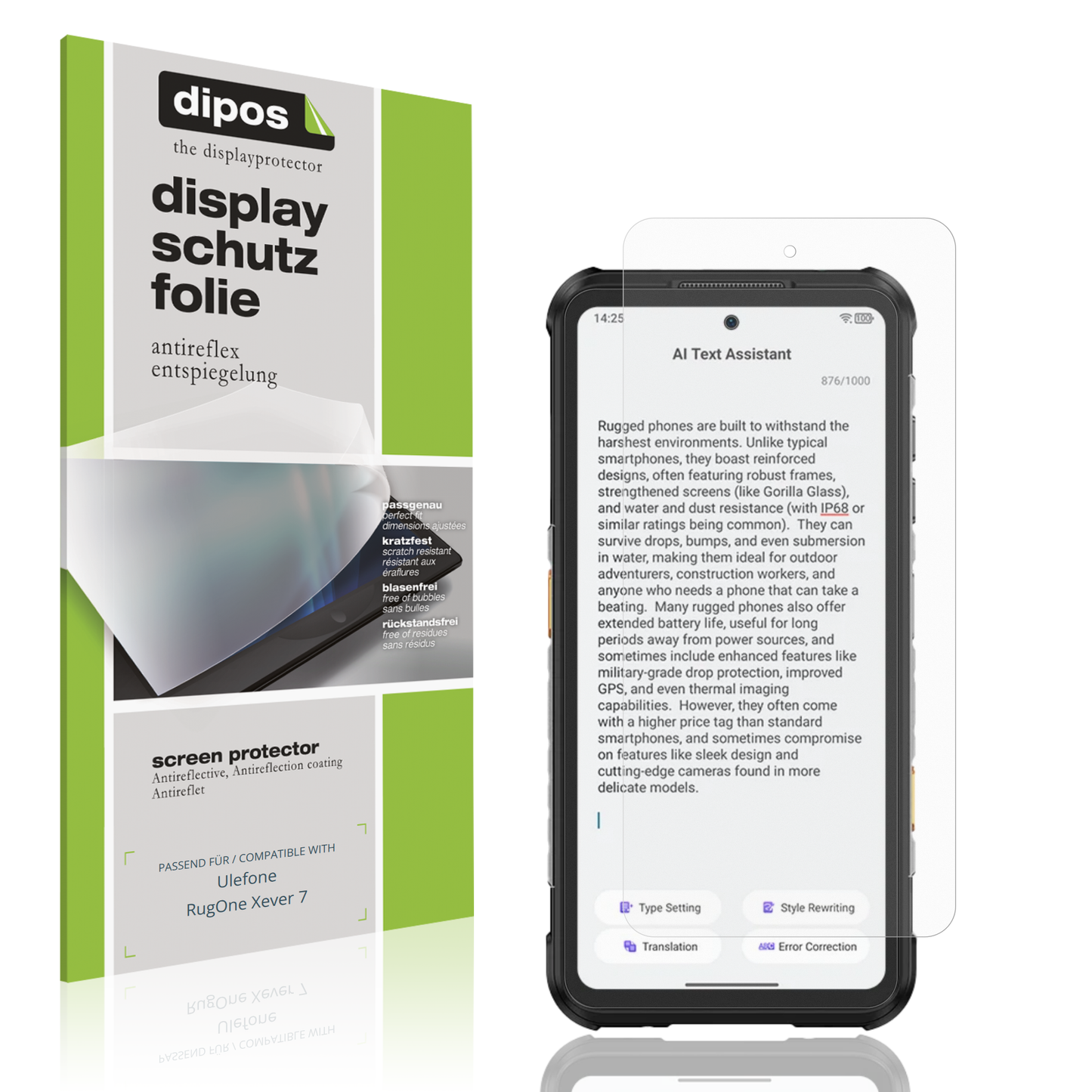 Matte Displayschutzfolie von dipos passend für Ulefone RugOne Xever 7, präziser Zuschnitt und blasenfrei montiert