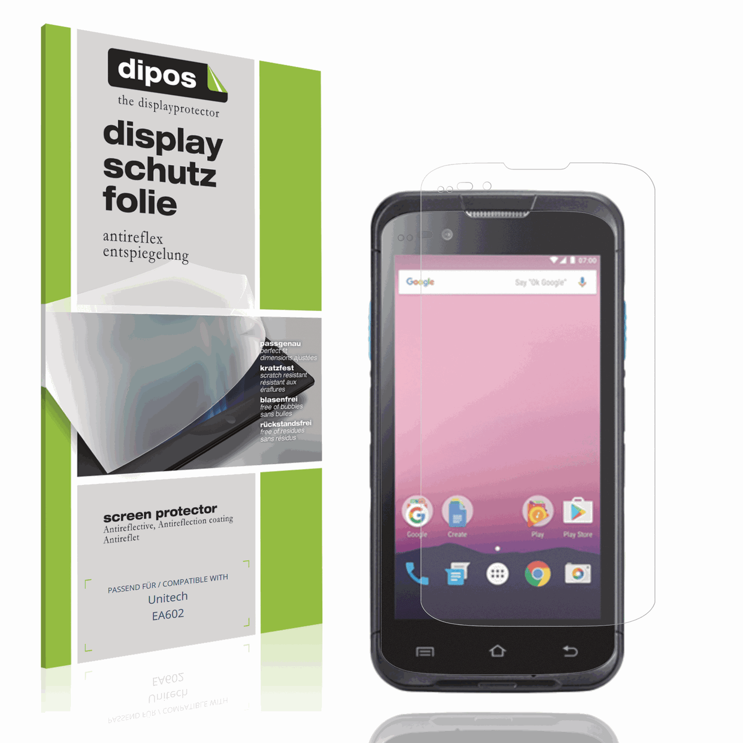 Matte Displayschutzfolie von dipos passend für Unitech EA602, präziser Zuschnitt und blasenfrei montiert