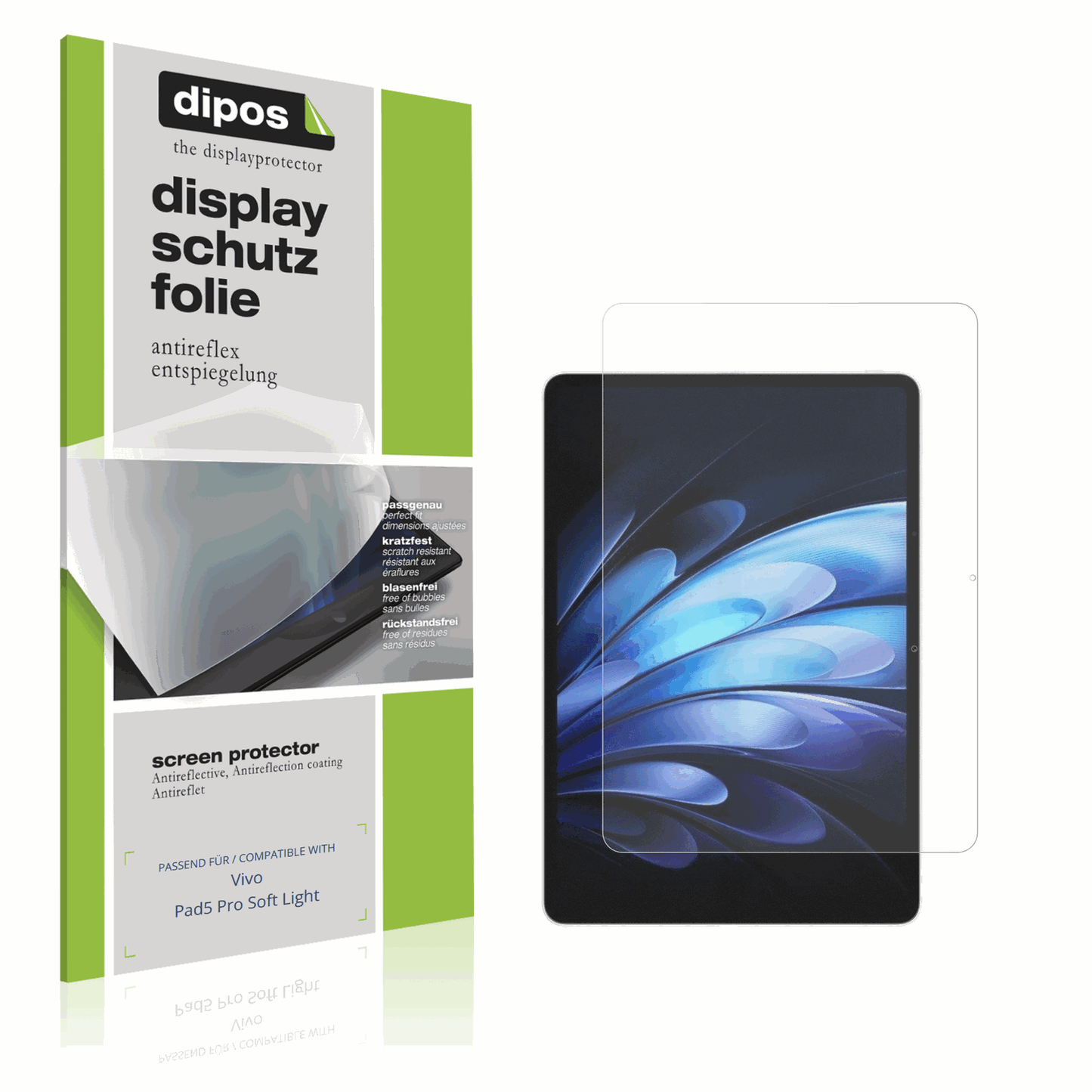 Matte Displayschutzfolie von dipos passend für Vivo Pad5 Pro Soft Light, präziser Zuschnitt und blasenfrei montiert