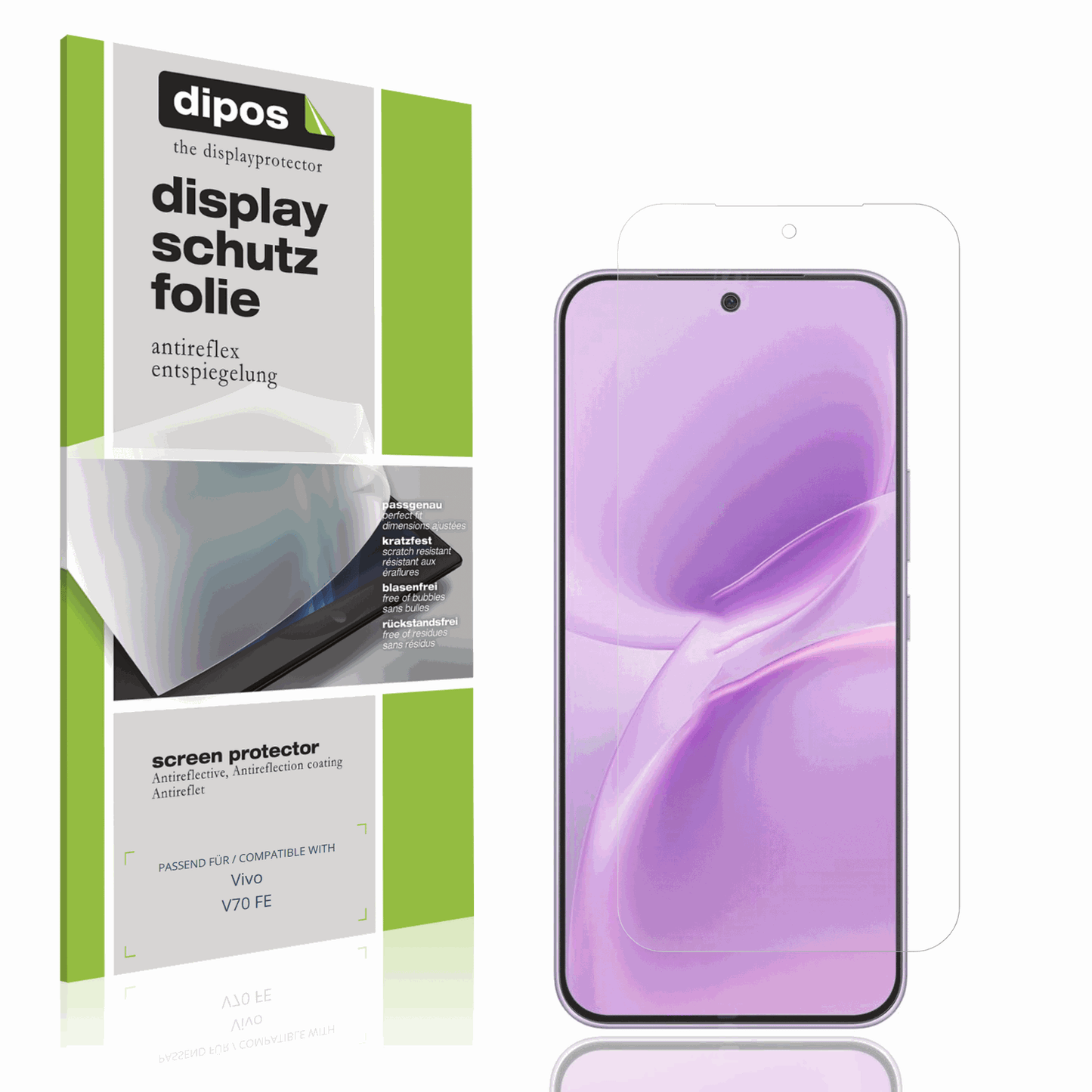 Matte Displayschutzfolie von dipos passend für Vivo V70 FE, präziser Zuschnitt und blasenfrei montiert