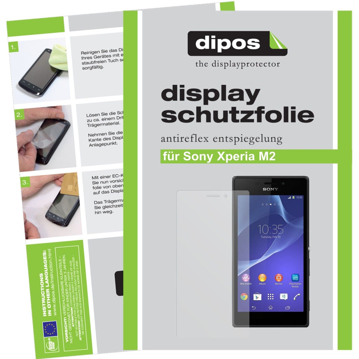 Matte Displayschutzfolie von dipos passend für Xperia M2 Sony, präziser Zuschnitt und blasenfrei montiert