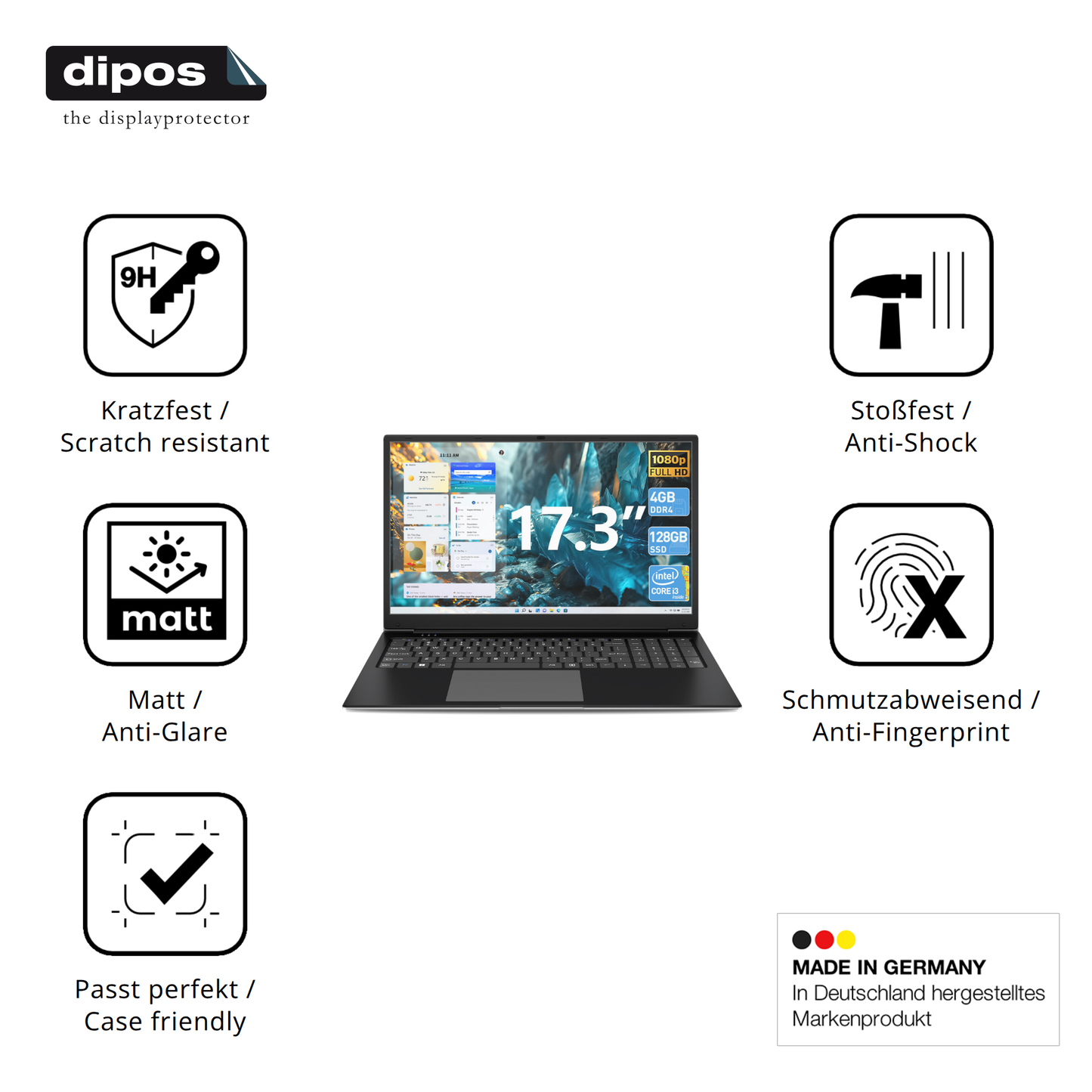 Displayschutz hergestellt in Deutschland, höchste Qualität made in Germany
