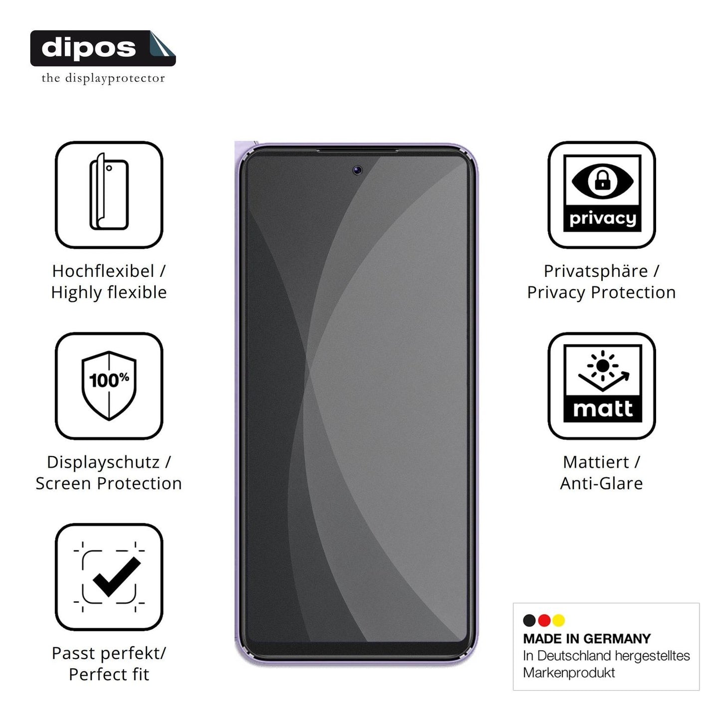 Flexible TPU-Folie passend zugeschnitten für Lagenio A11, mit Privatsphäre-Schutz durch Sichtschutz-Folie