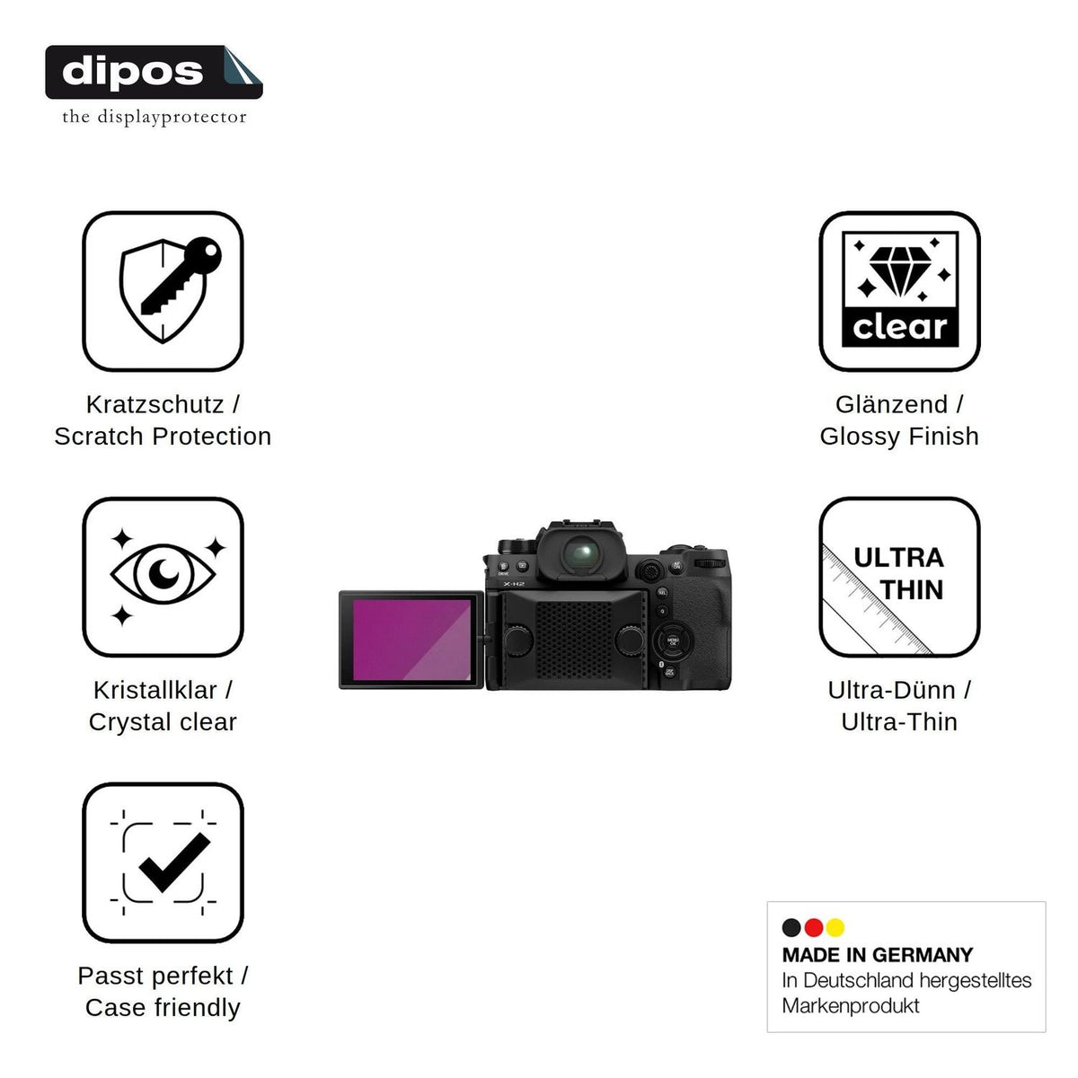 4x Schutzfolie klar für Fujifilm X-H2 Display-Schutzfolie