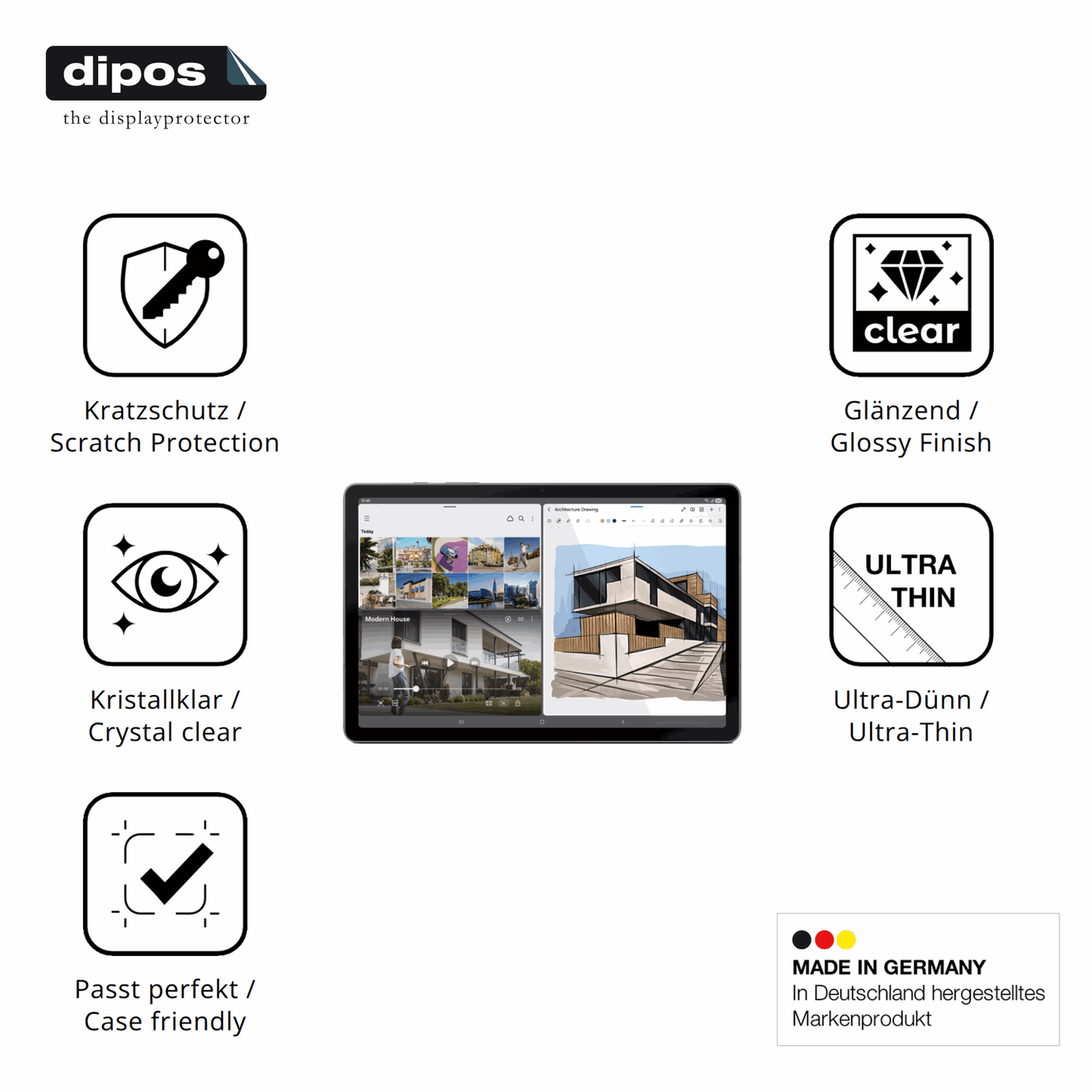 Displayschutz hergestellt in Deutschland, höchste Qualität made in Germany