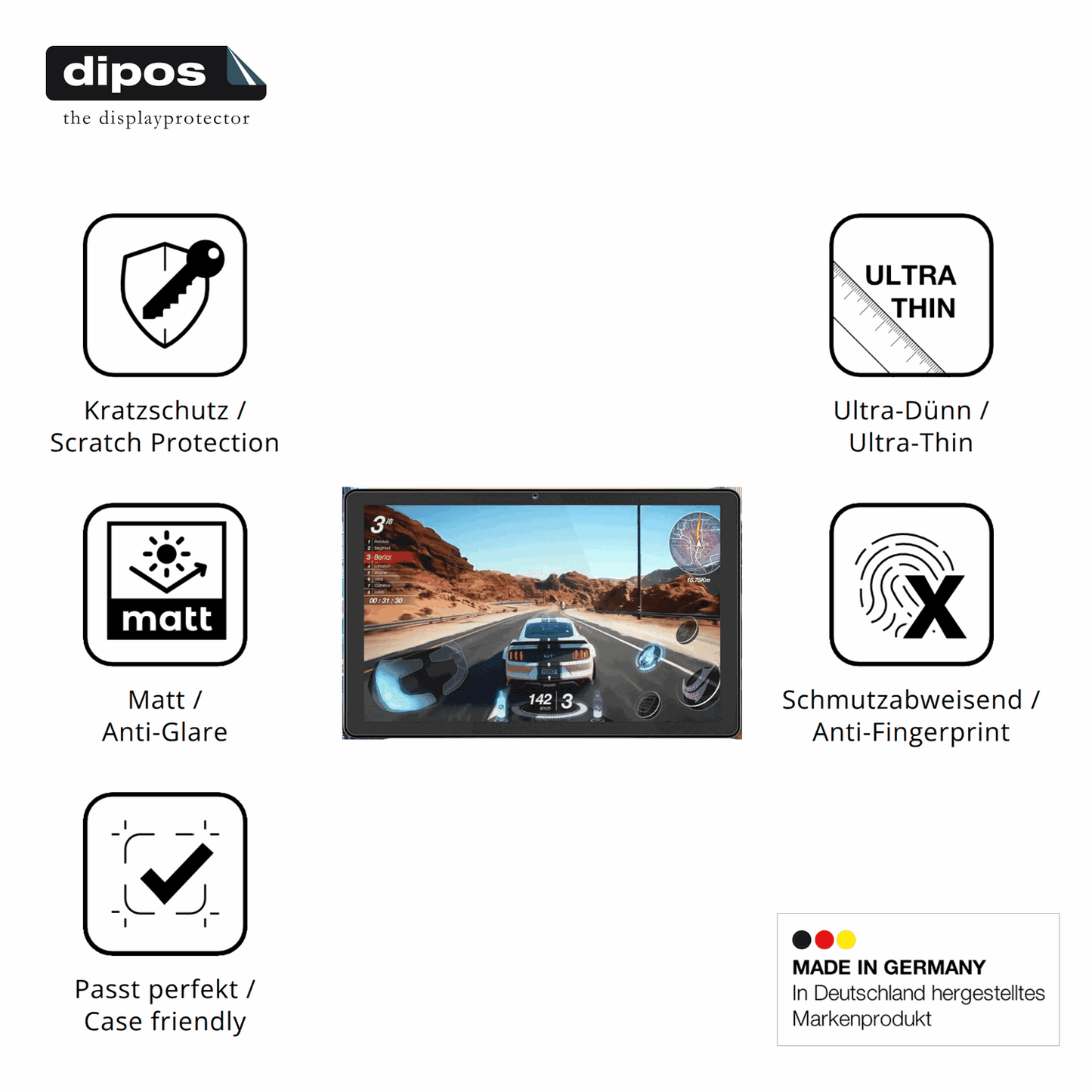 Displayschutz hergestellt in Deutschland, höchste Qualität made in Germany