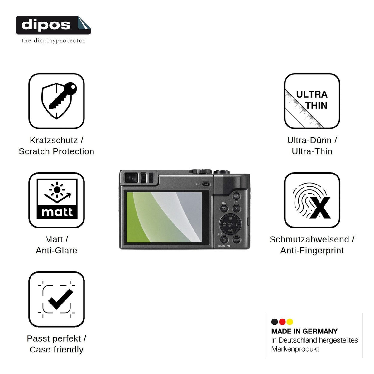 4x Schutzfolie matt für Panasonic Lumix DC-TZ90 Display-Schutzfolie