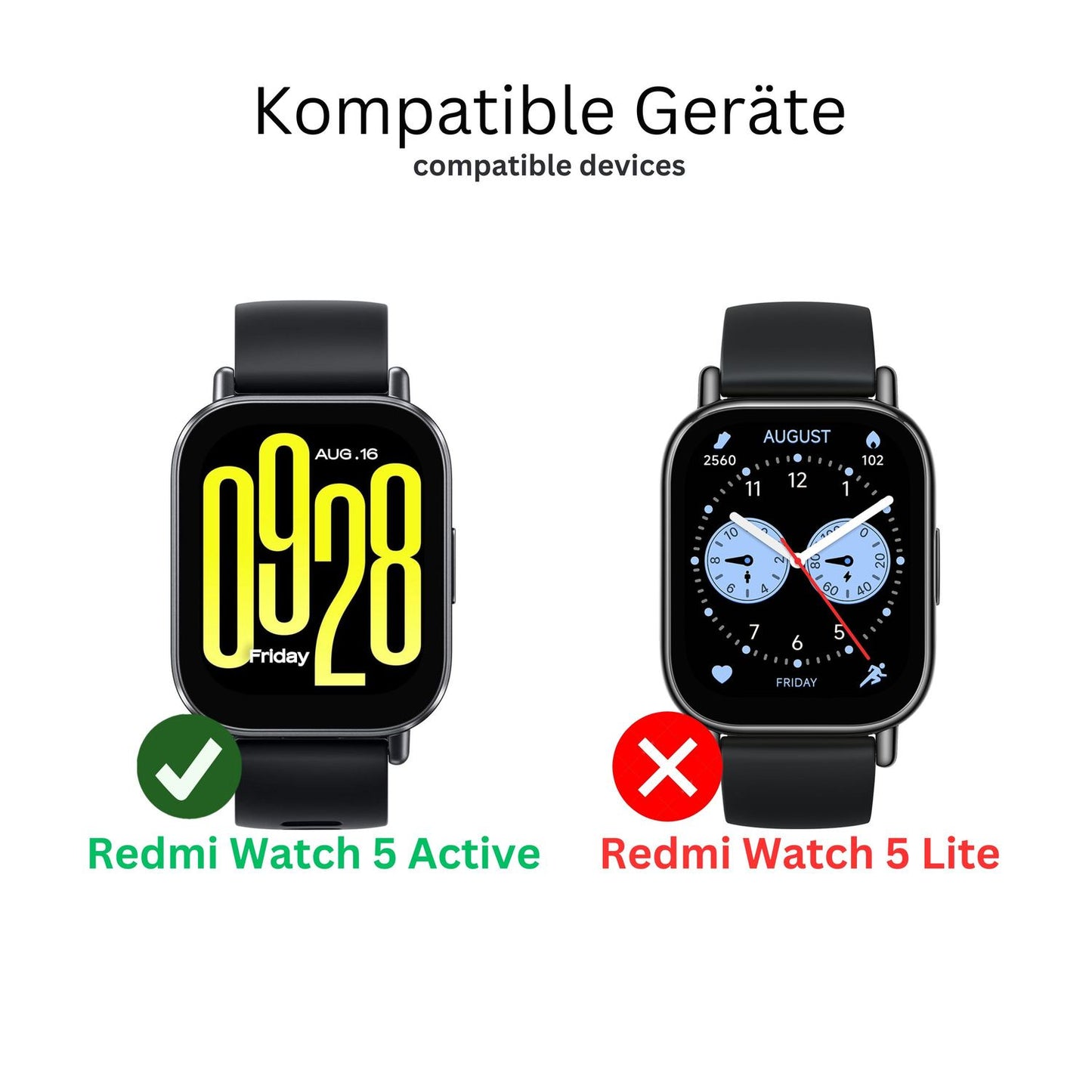 2x Full Cover Schutzfolie matt für Xiaomi Redmi Watch 5 Active