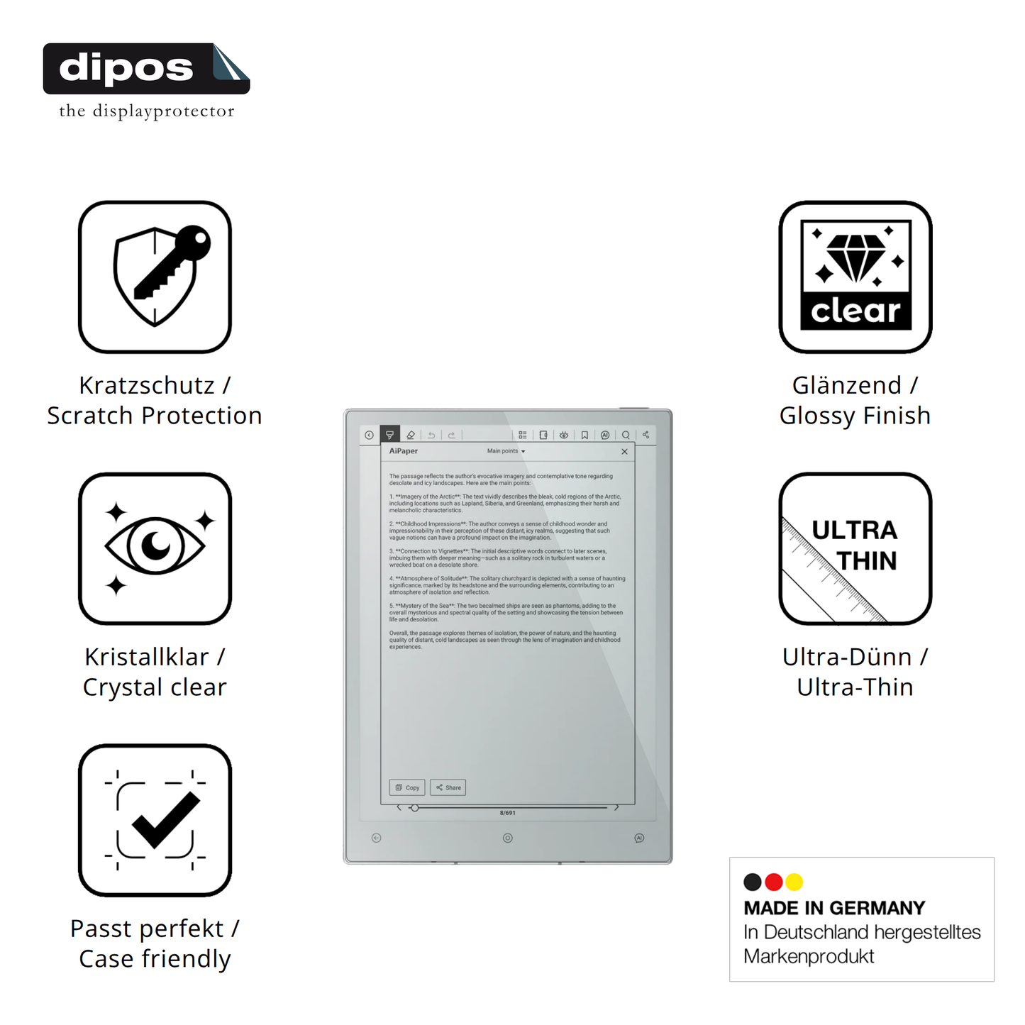 Displayschutz hergestellt in Deutschland, höchste Qualität made in Germany